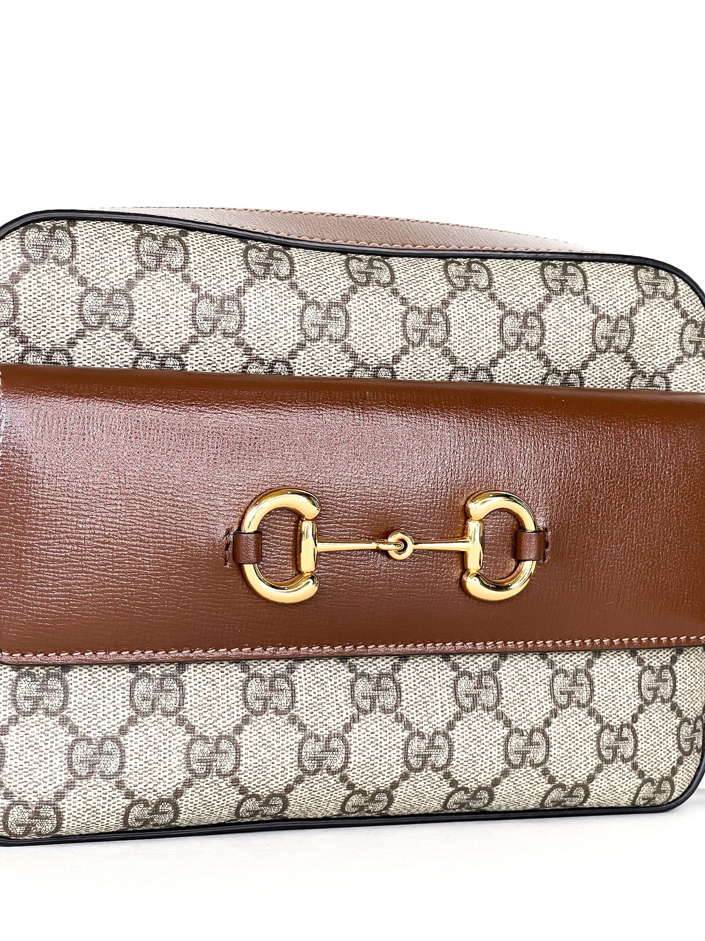 Gucci  Small Horsebit Beige/Brown GG Supreme Canvas and Leather Shoulder Bag