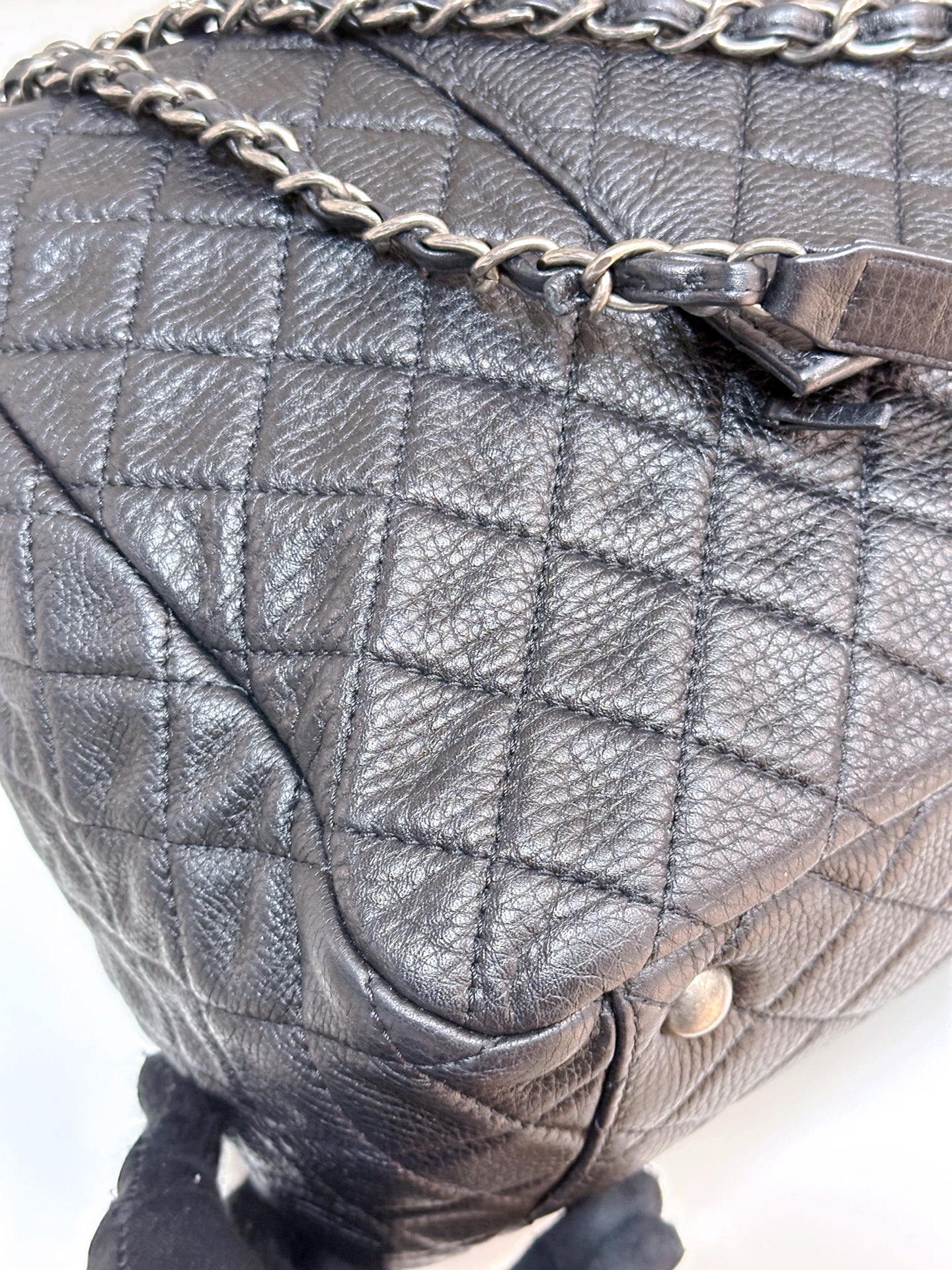 Chanel Calfskin Quilted XXL Travel Flap Bag Black 3038 holo card