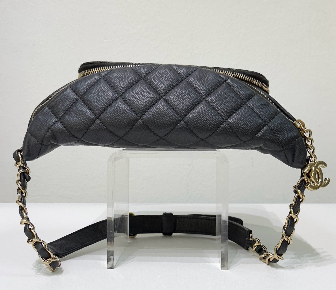 Chanel Black Quilted Caviar Leather Business Affinity Waist Belt Bag (not have card)