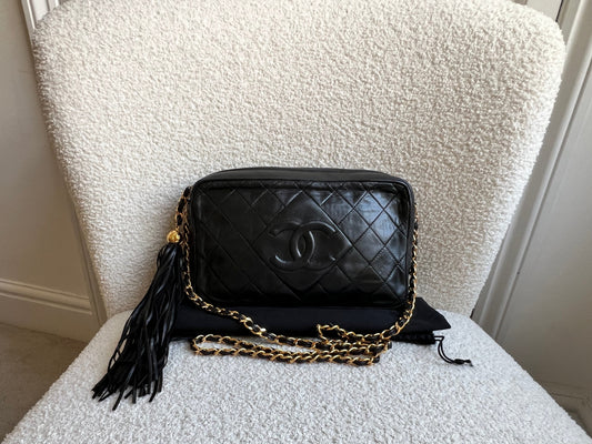 Chanel Vintage Black Lambskin Camera Bag with 24k Gold Hardware