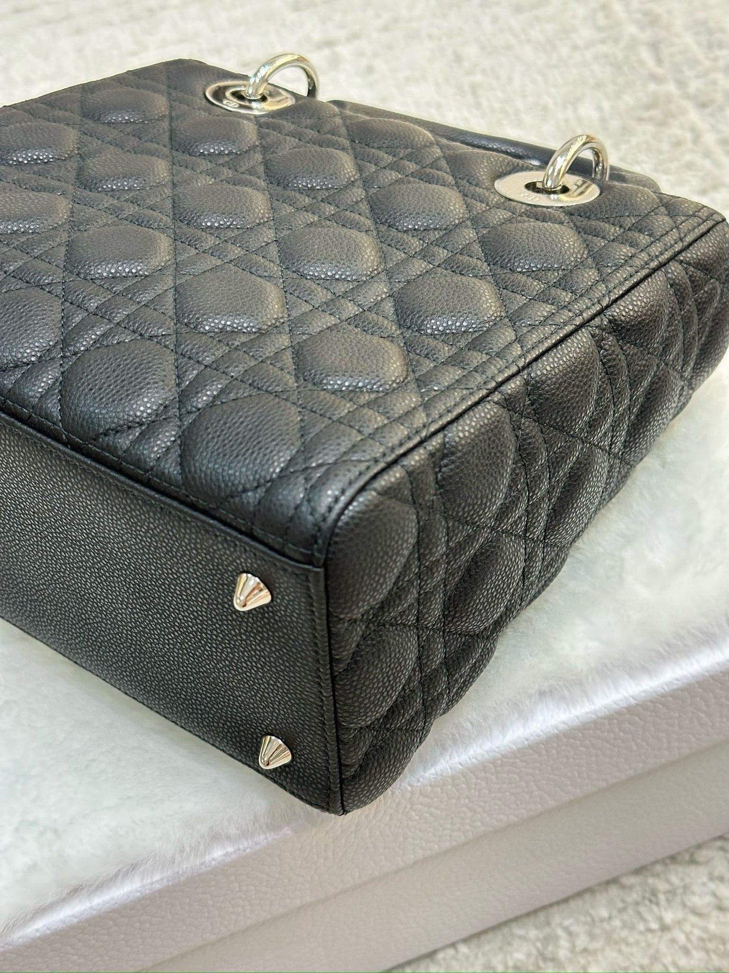 Christian Dior Medium Grained Cannage Calfskin Lady Dior Bag Black SHW