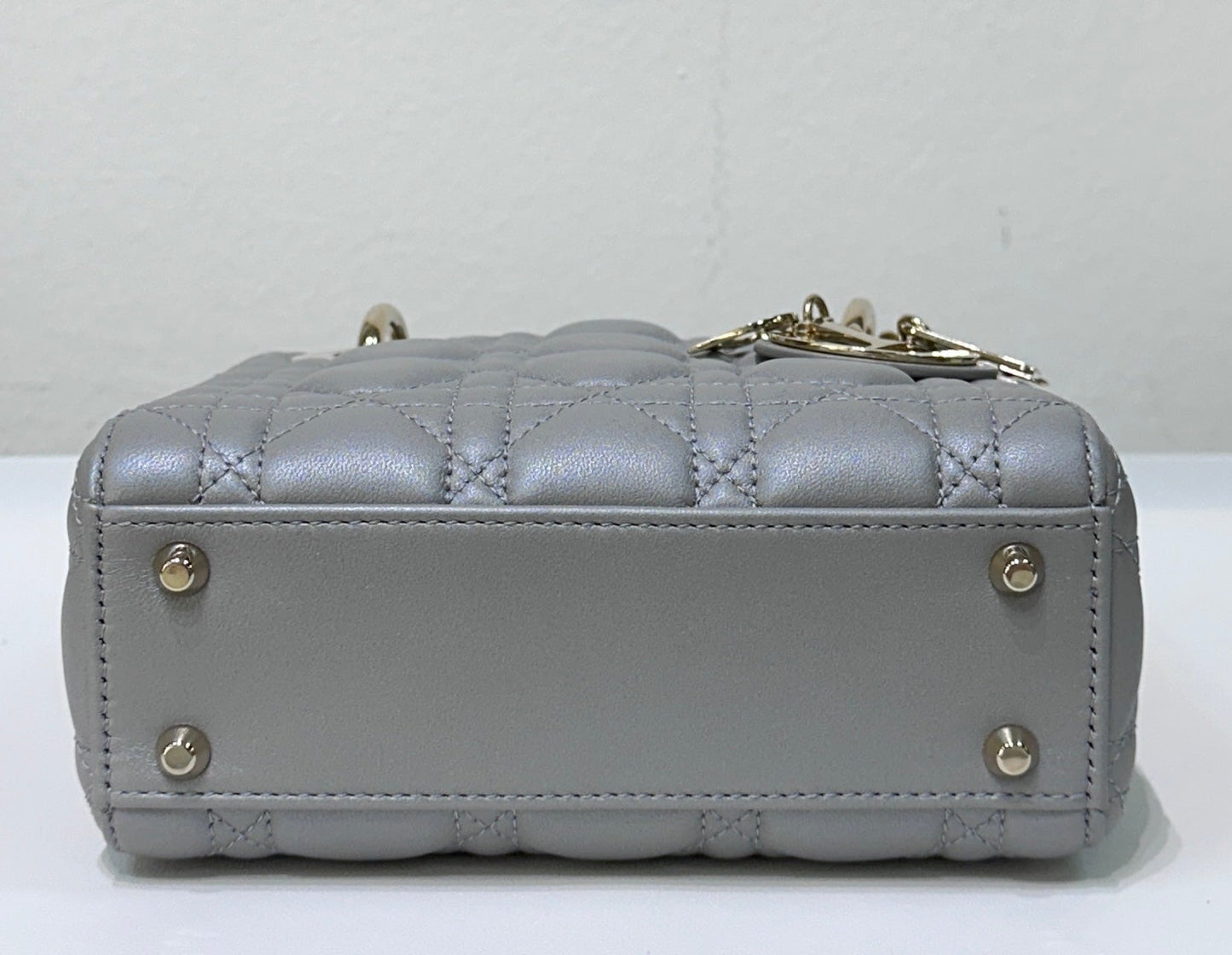 Christian Dior Mini Lambskin Cannage Lady Dior Gray Opaline GHW