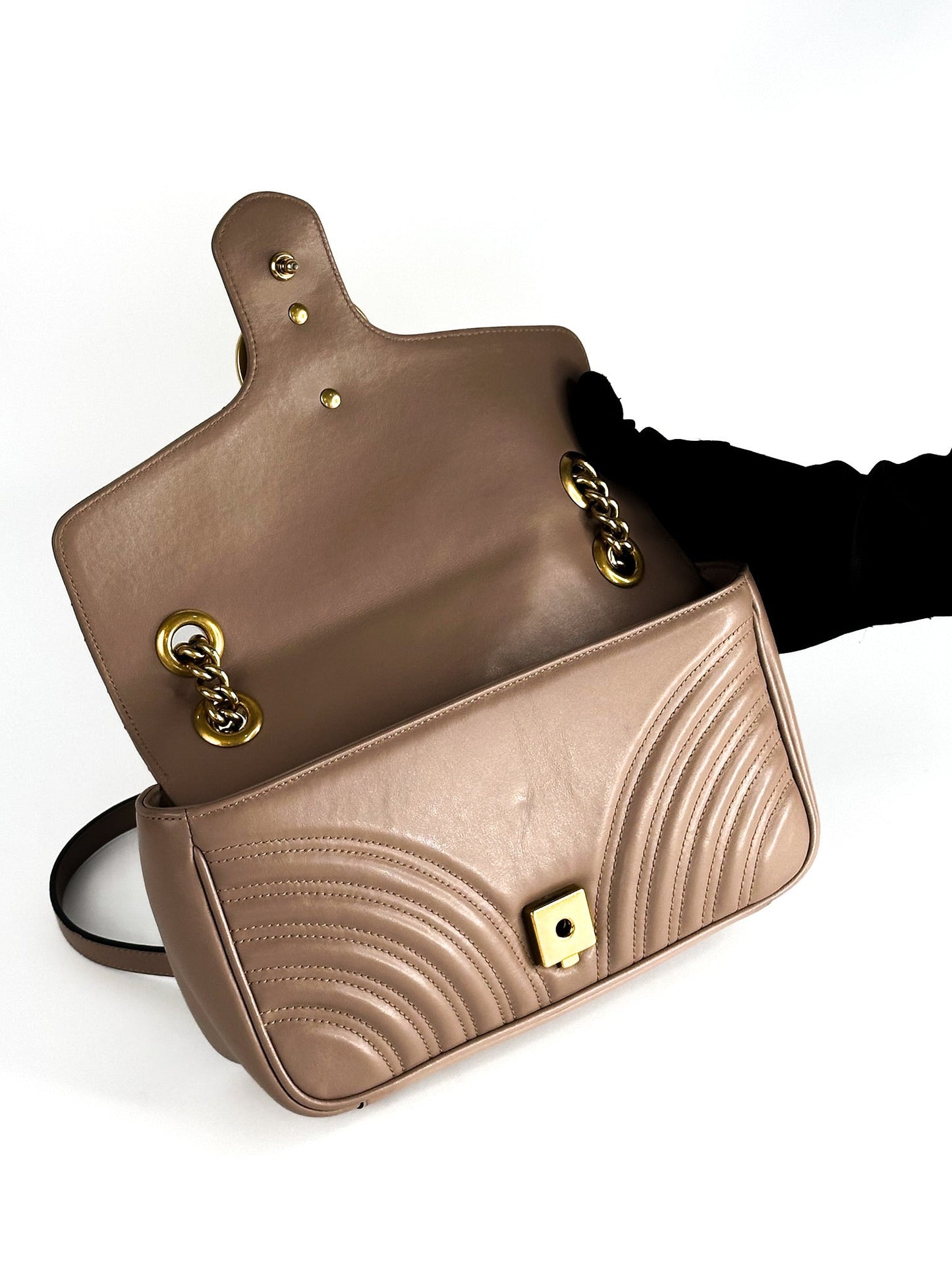 Gucci Calfskin Matelasse Small GG Marmont Shoulder Bag