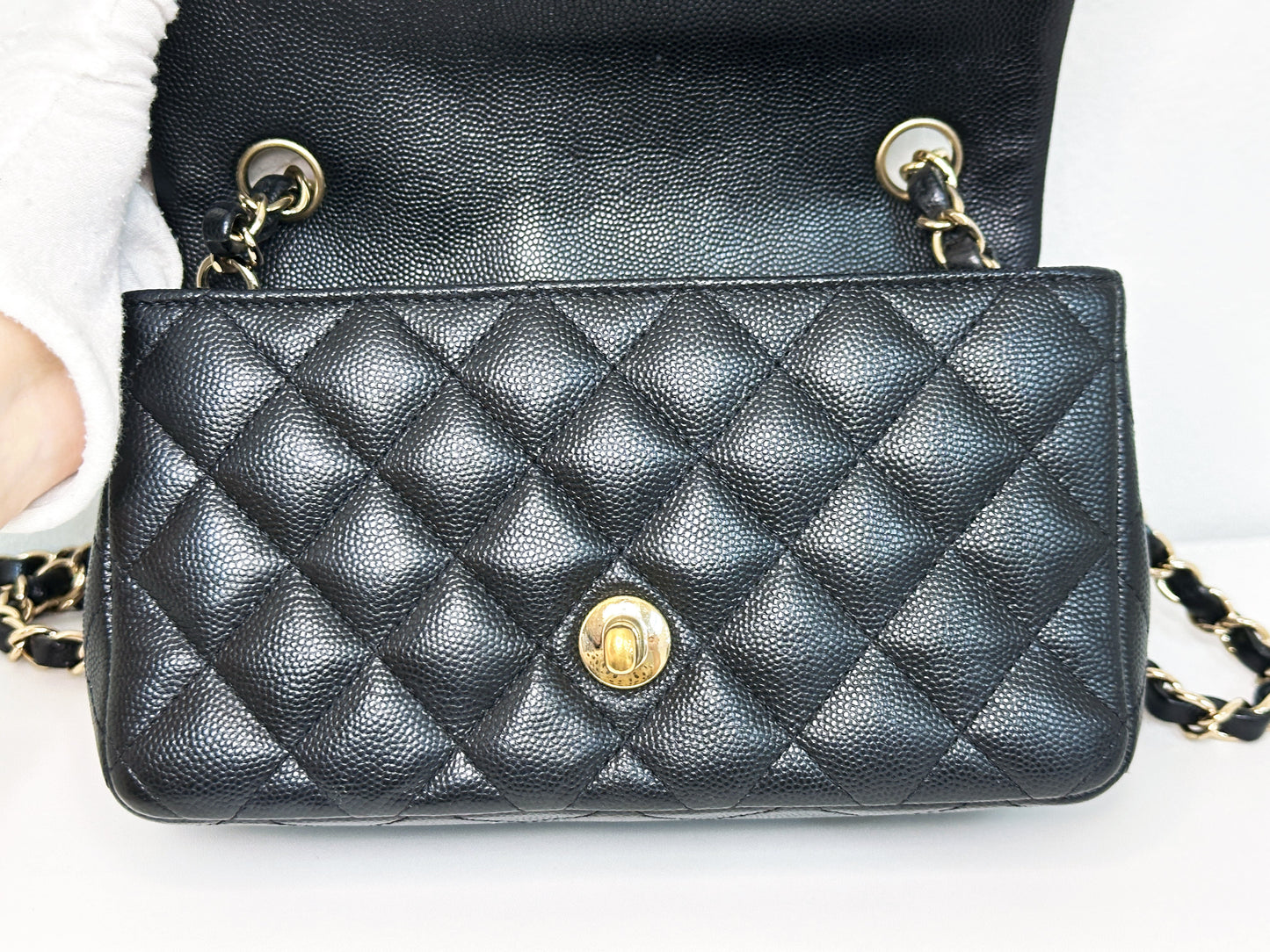 Chanel Caviar Quilted Mini Rectangular Flap black GHW 2449 holo card