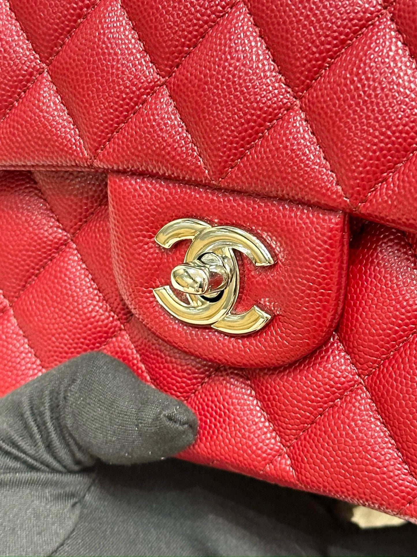 Chanel Medium Caviar Double Flap Red Bag SHW 17B