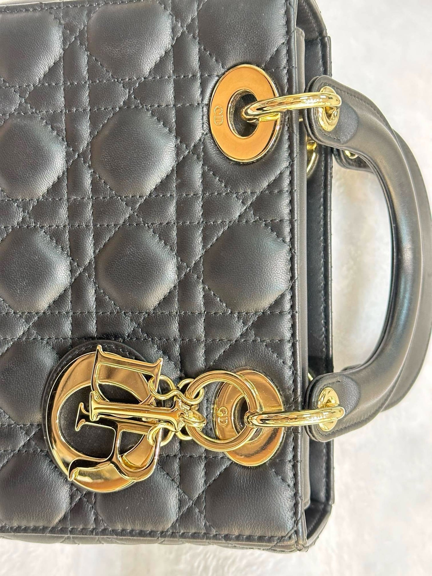 Christian Dior Small Cannage Lambskin My Lady Dior ABC Bag Black GHW