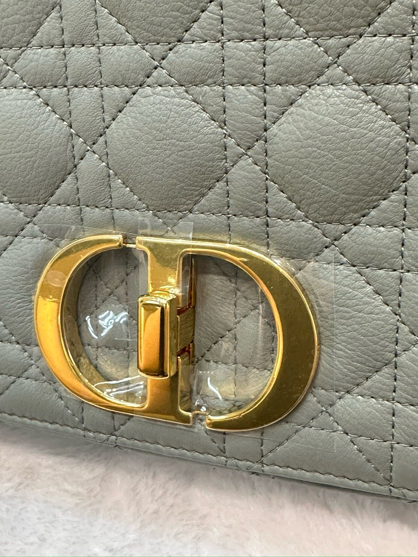 Medium Dior Calfskin Caro Bag Stone Gray Supple Cannage