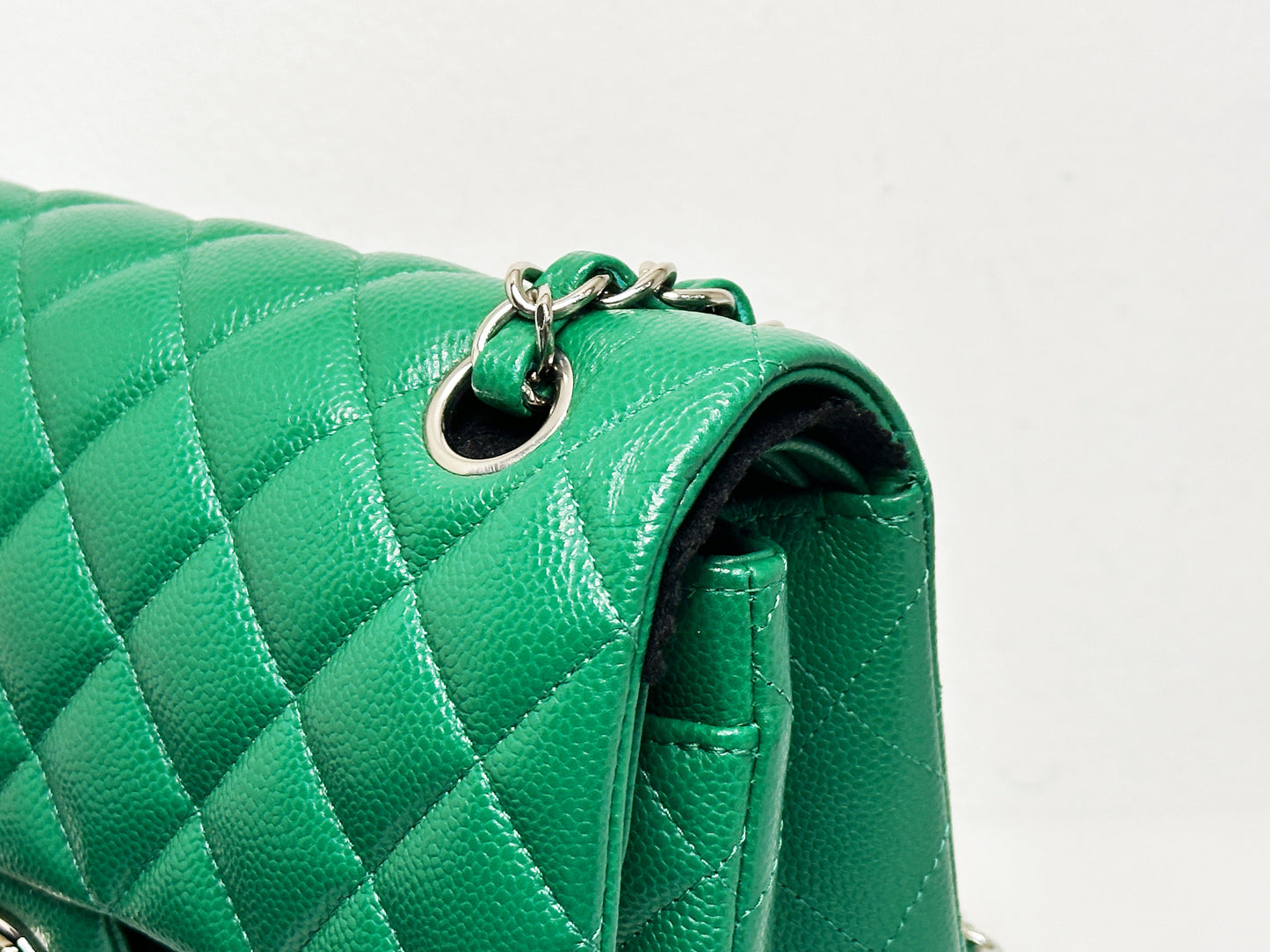CHANEL 20B Green Classic Small Double Flap Bag SHW 3050 holo card