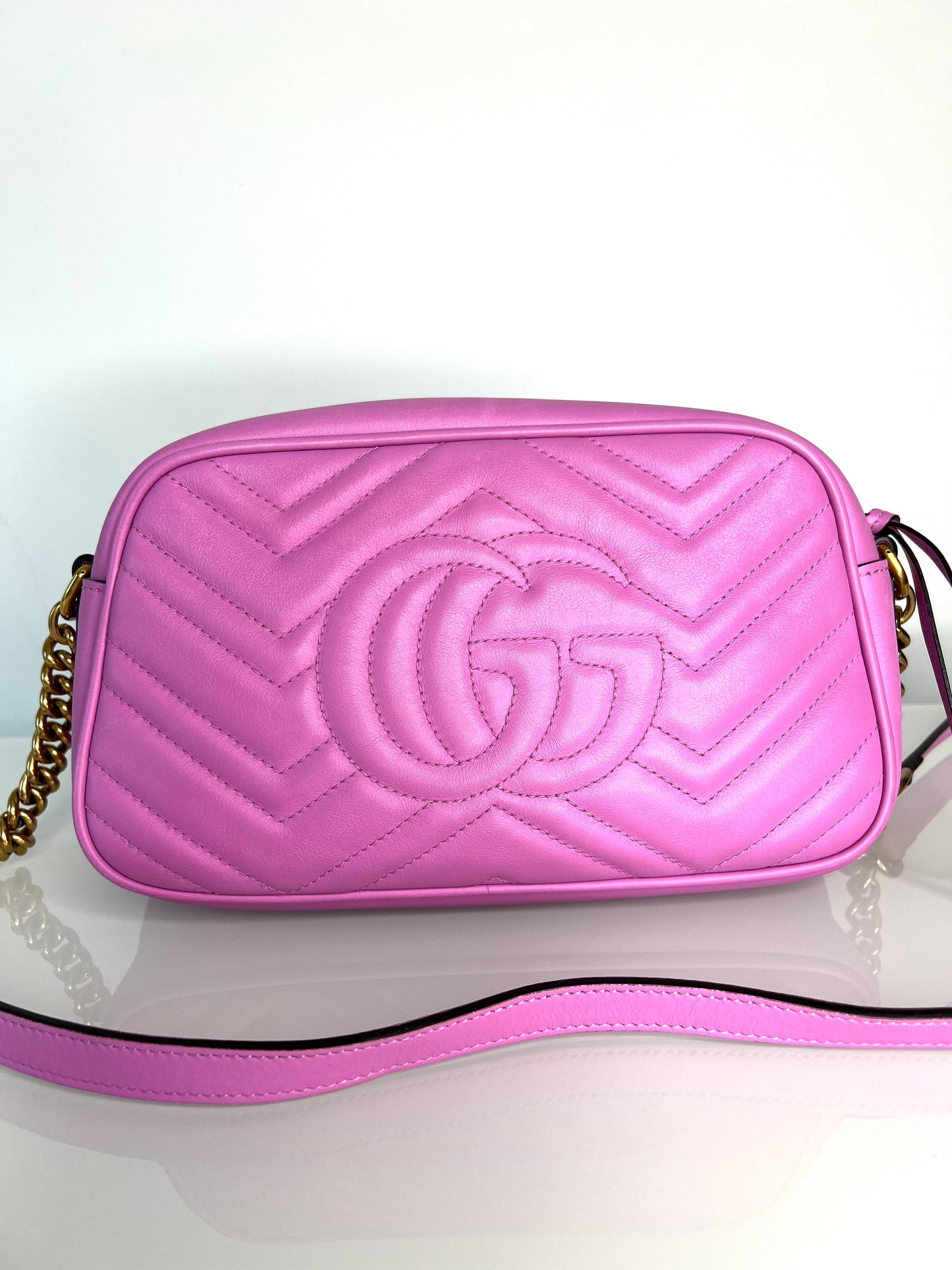 Gucci GG Marmont Small Pink Leather Camera Shoulder Bag - Preloved
