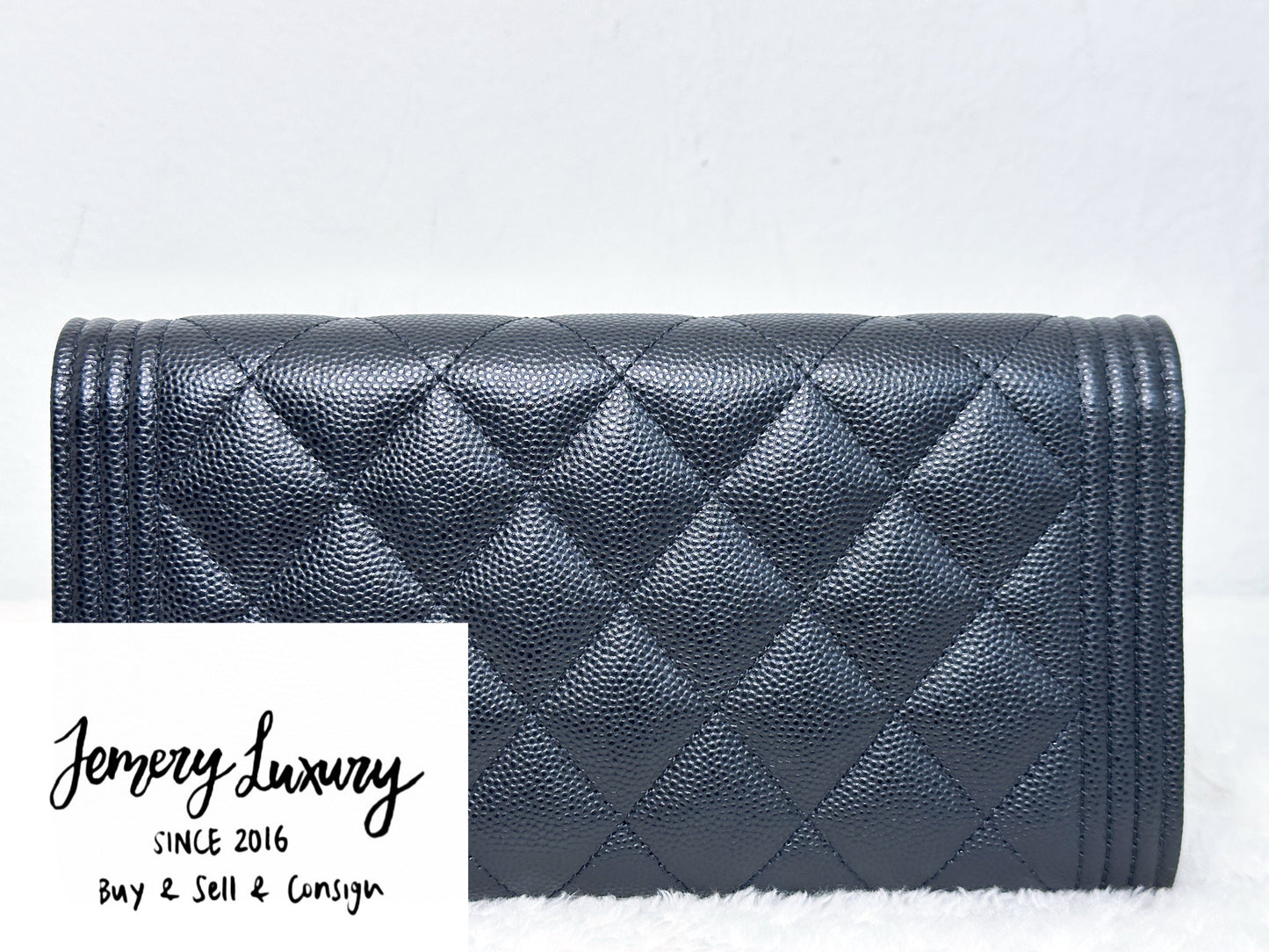 CHANEL Black Quilted Caviar Large Boy Gusset Flap Wallet 3199 holo card