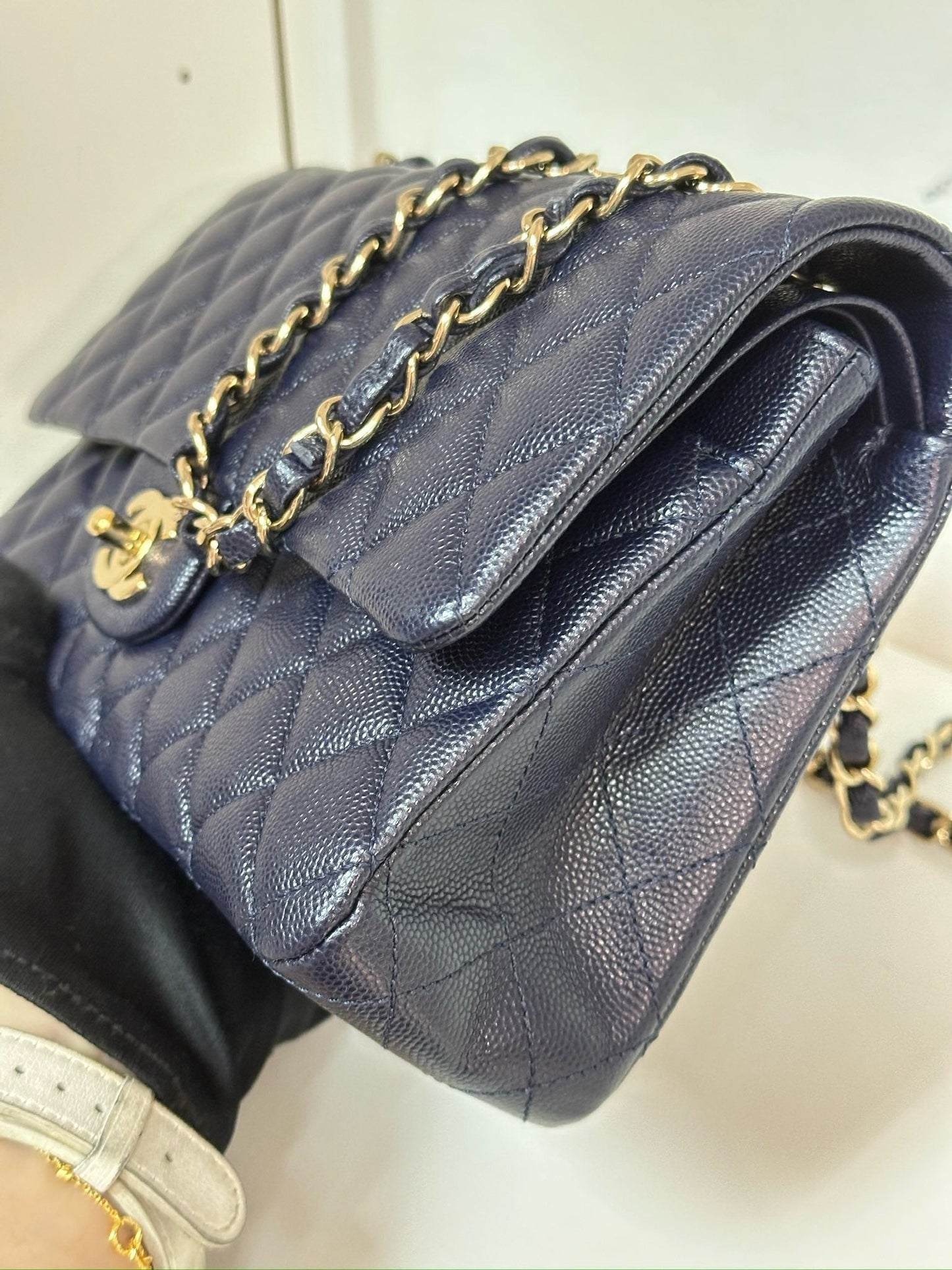 Chanel Medium Classic Caviar Double Flap Navy Blue Bag LSHW  2021year Microchip