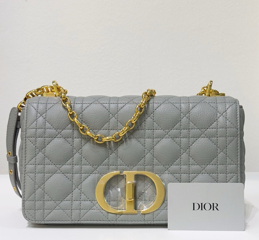 Medium Dior Calfskin Caro Bag Stone Gray Supple Cannage