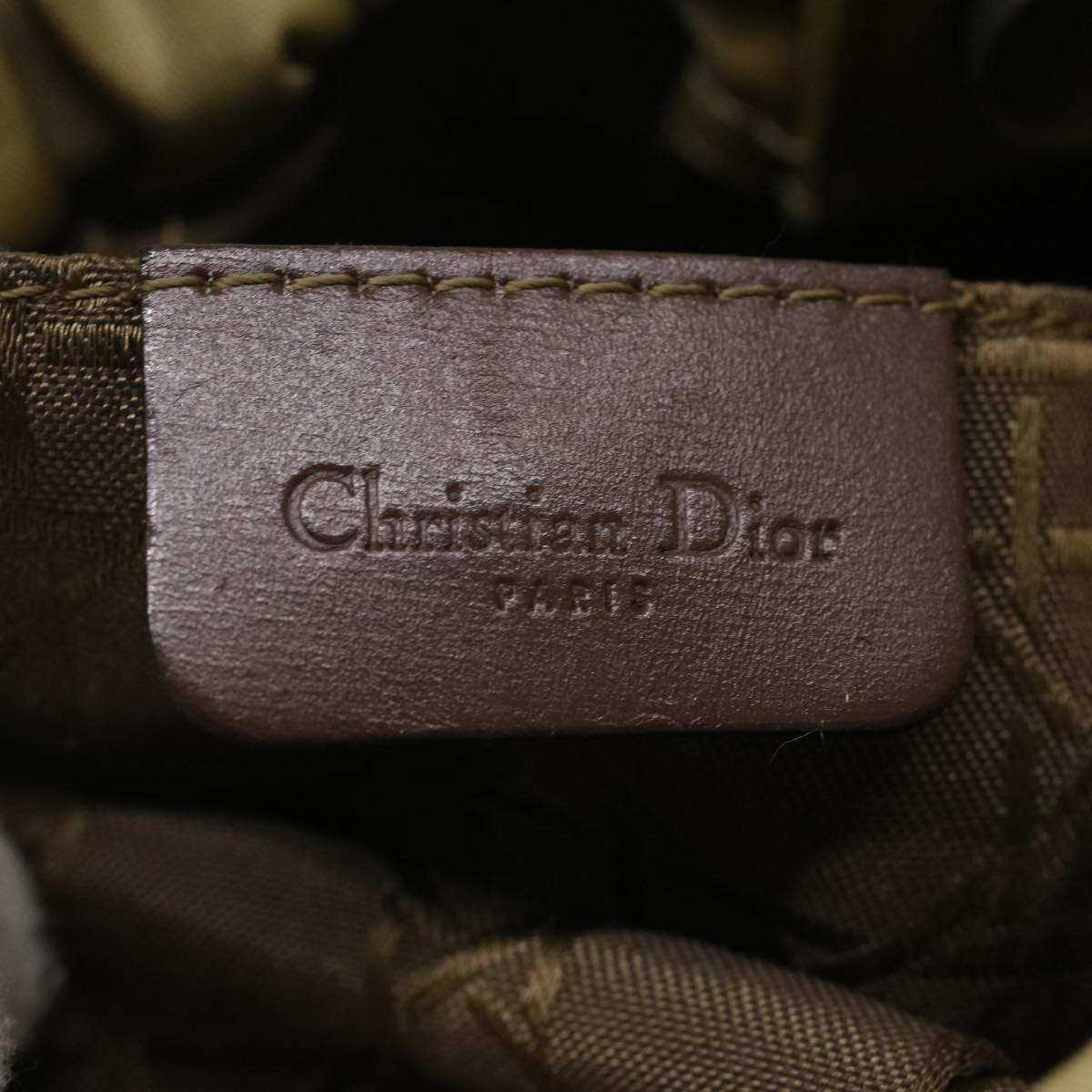 CHRISTIAN DIOR Maris Pearl Hand Bag Nylon Khaki Auth 37035