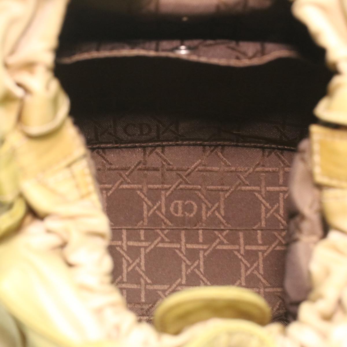 CHRISTIAN DIOR Maris Pearl Hand Bag Nylon Khaki Auth 37035