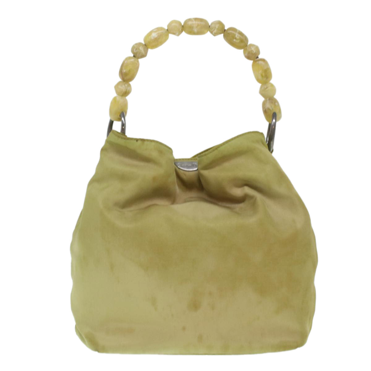 CHRISTIAN DIOR Maris Pearl Hand Bag Nylon Khaki Auth 37035