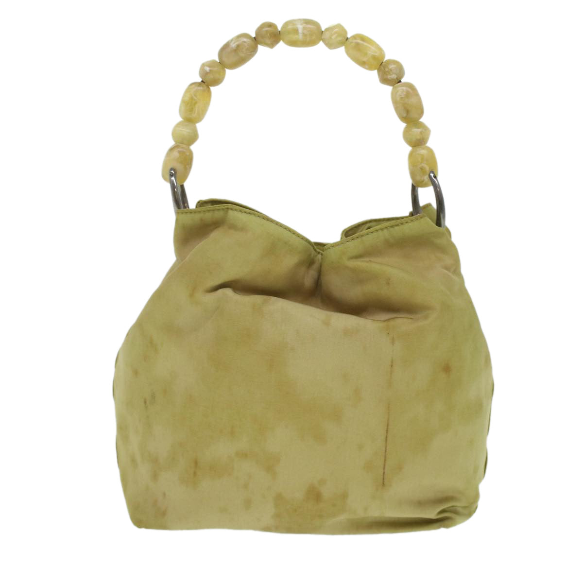 CHRISTIAN DIOR Maris Pearl Hand Bag Nylon Khaki Auth 37035