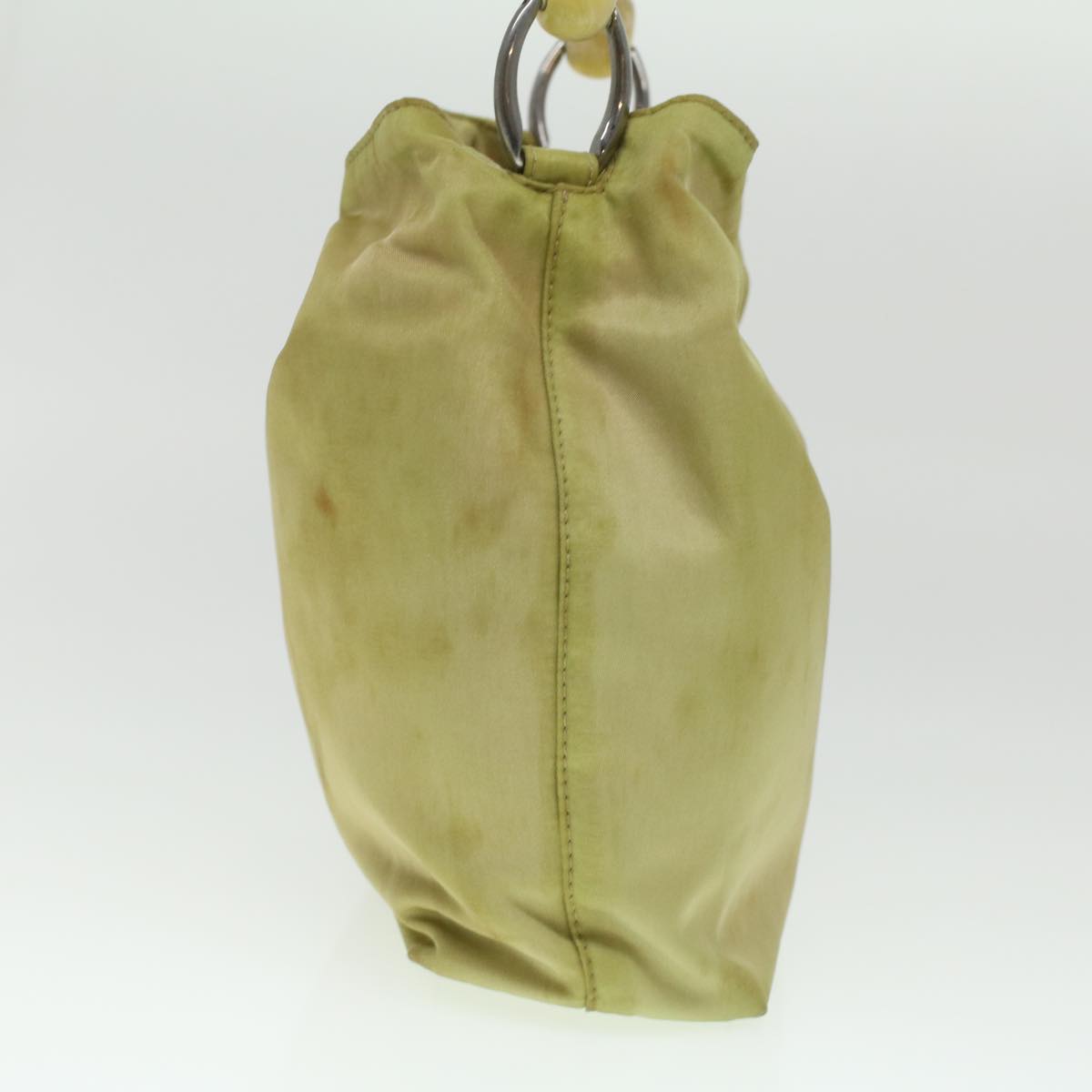 CHRISTIAN DIOR Maris Pearl Hand Bag Nylon Khaki Auth 37035