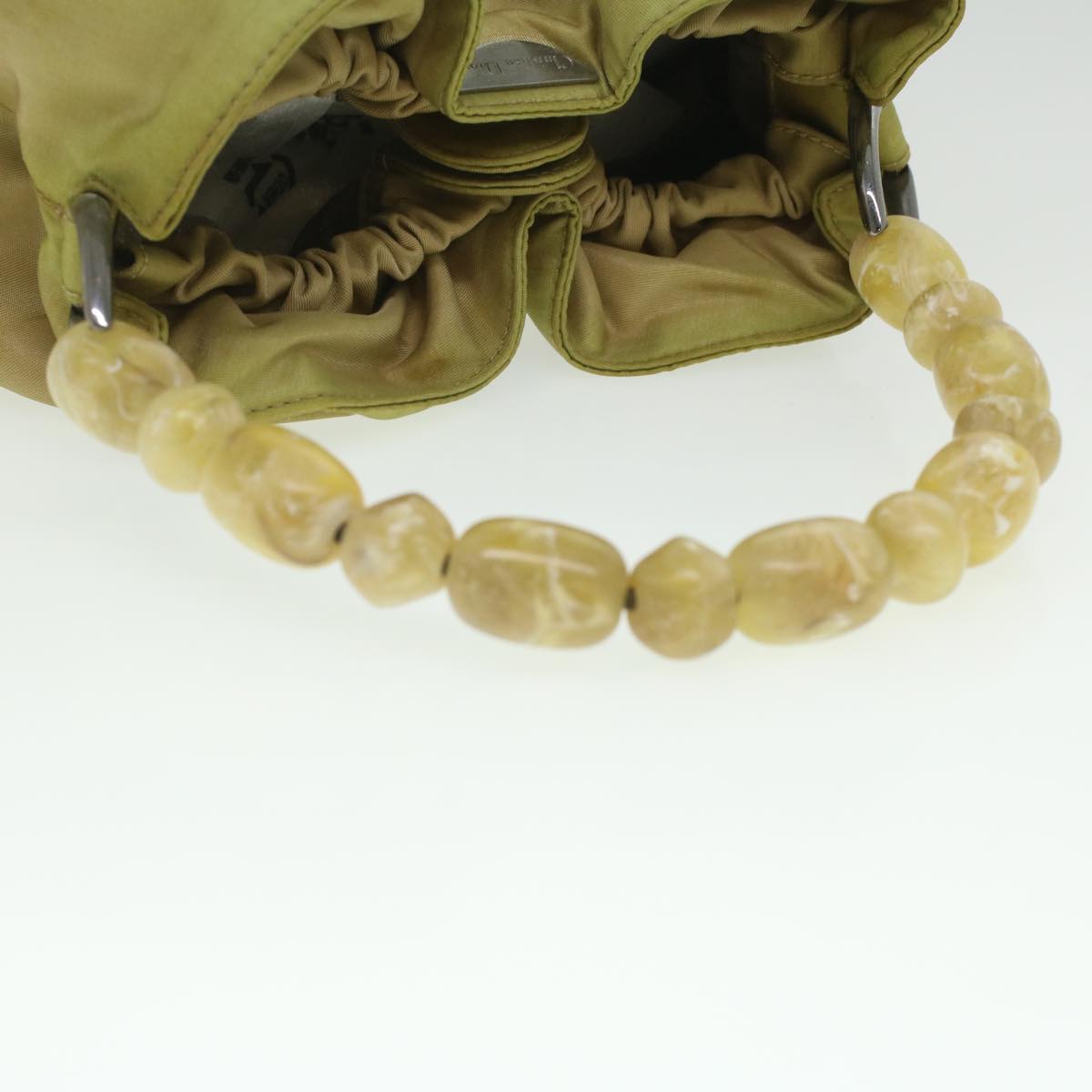 CHRISTIAN DIOR Maris Pearl Hand Bag Nylon Khaki Auth 37035