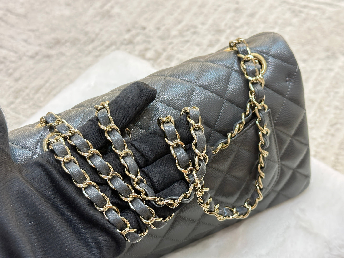 CHANEL Caviar Quilted Small Double Flap Dark Grey