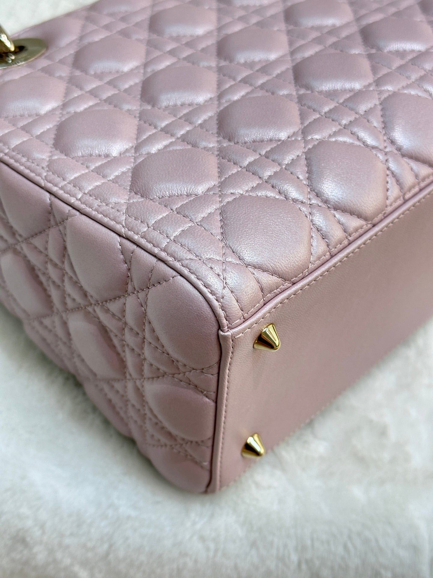 Dior Medium Lady Dior in Pearly Lotus Pink Lambskin GHW