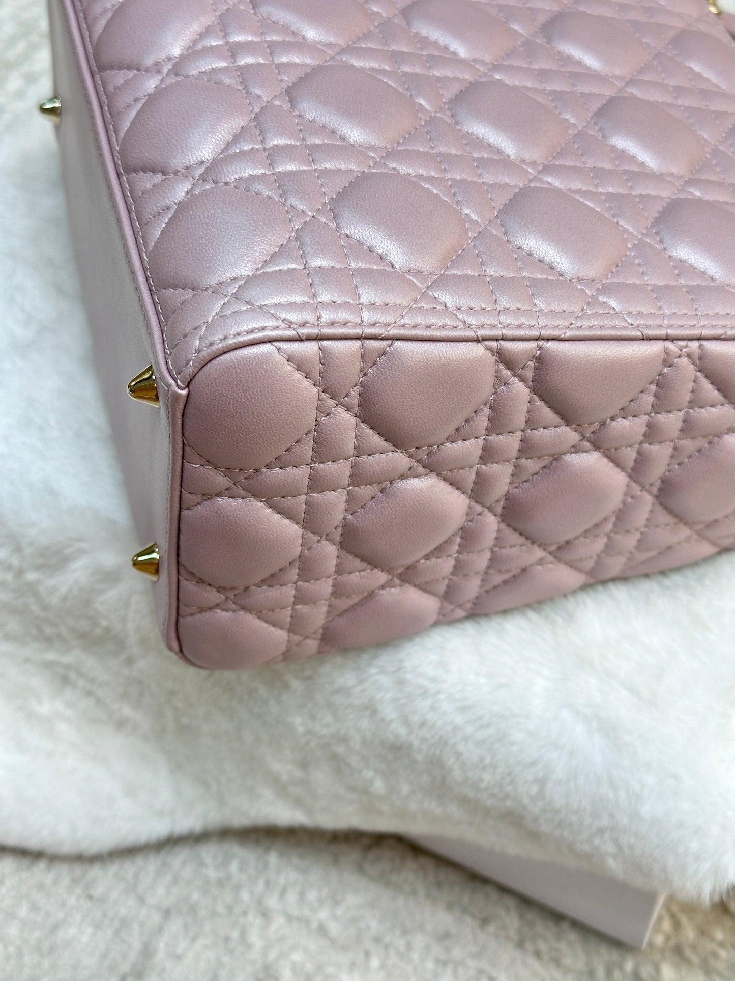 Dior Medium Lady Dior in Pearly Lotus Pink Lambskin GHW