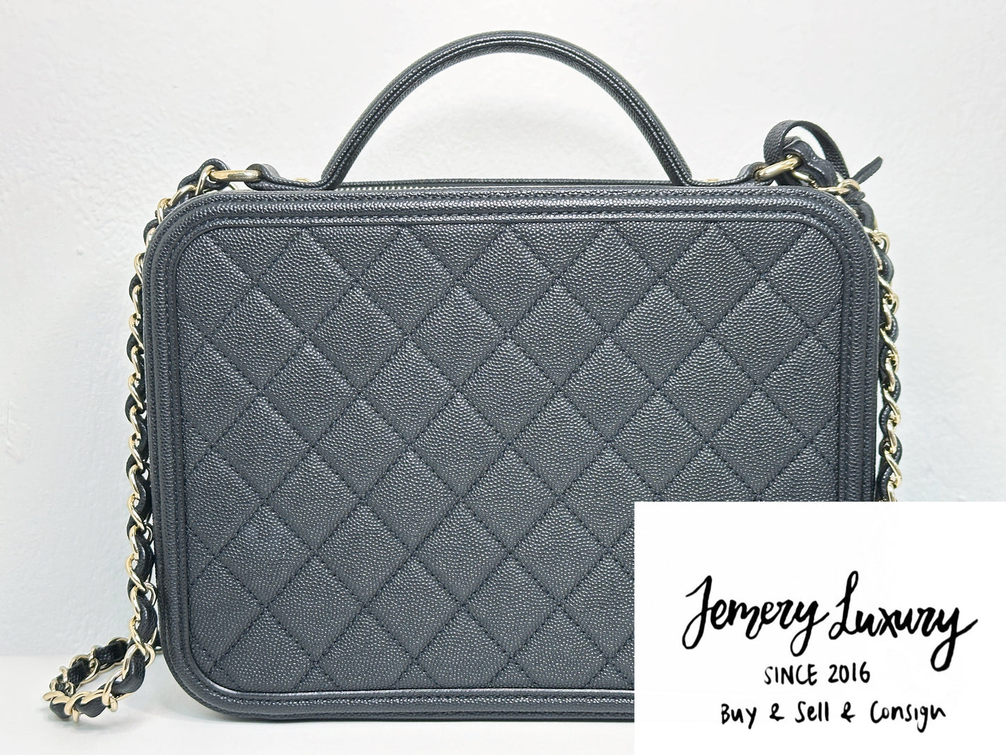 Chanel Filigree Large Black Vanity Case Bag in Caviar Leather GHW