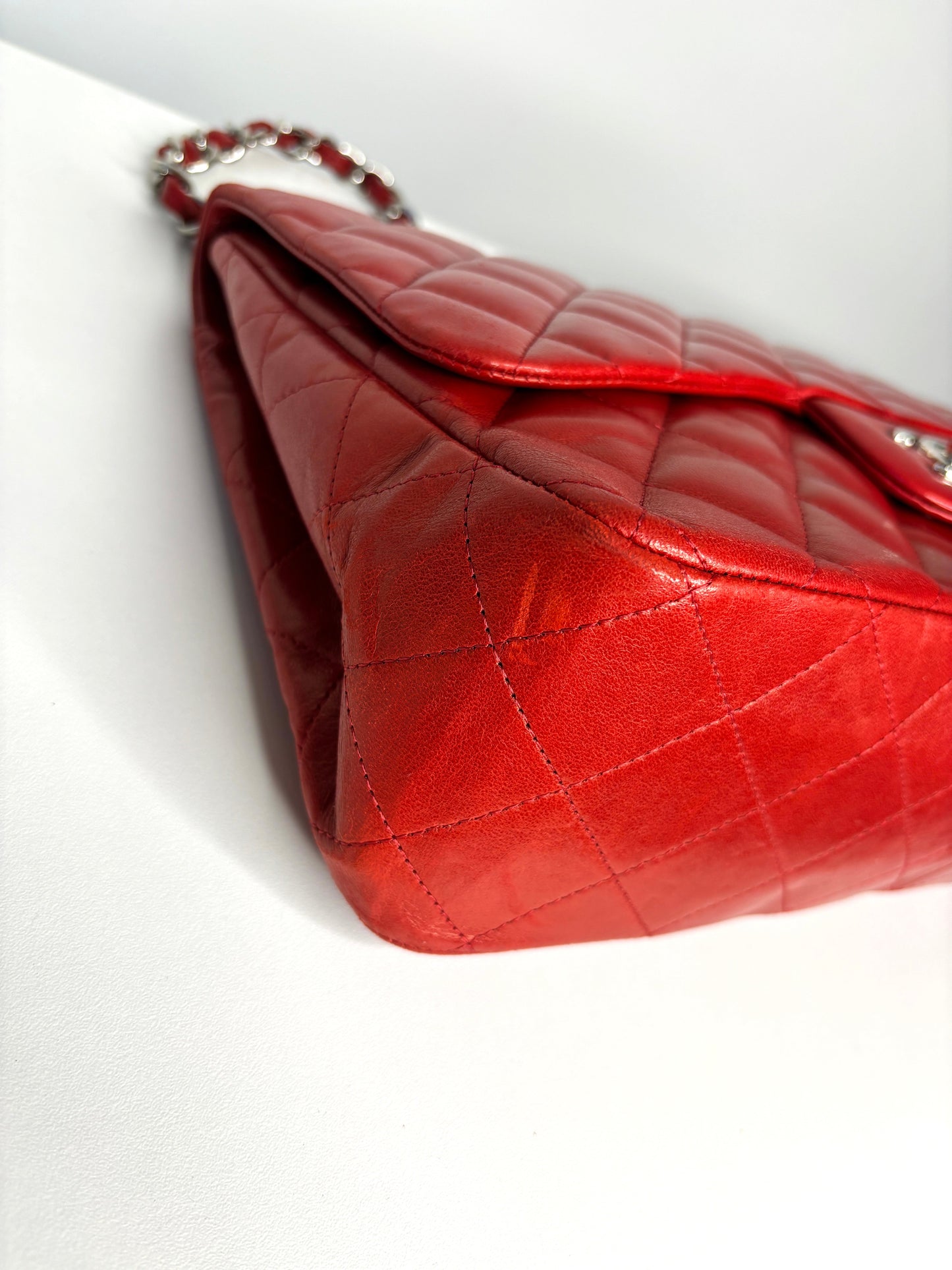 RESERVED  for 24 hrs - Chanel Jumbo Red Lambskin Classic Single Flap Shoulder Bag - Preloved