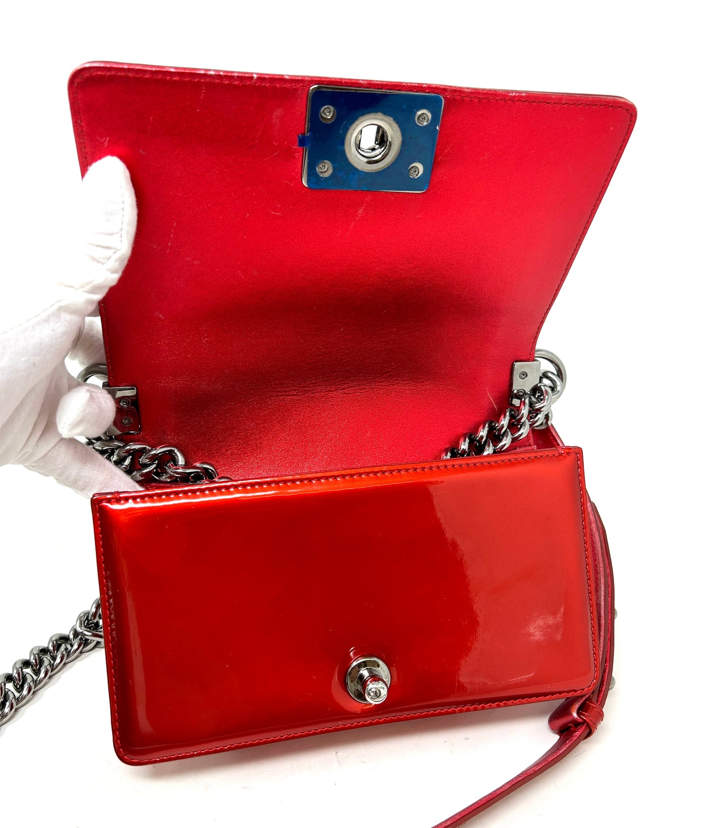 Chanel Small Metallic Red Patent Boy Bag