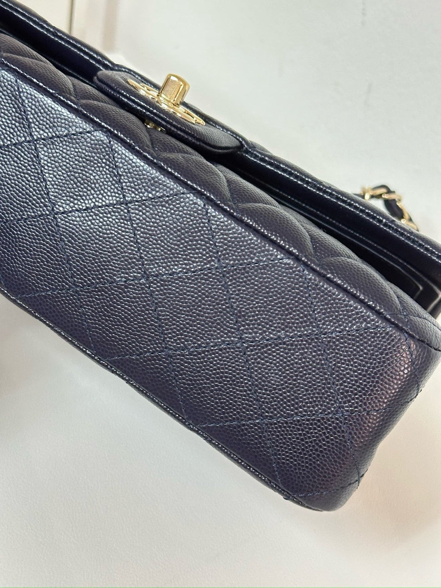 Chanel Medium Classic Caviar Double Flap Navy Blue Bag LSHW  2021year Microchip