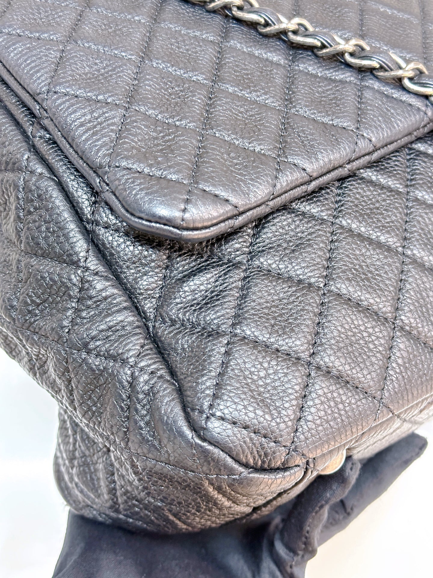 Chanel Calfskin Quilted XXL Travel Flap Bag Black 3038 holo card
