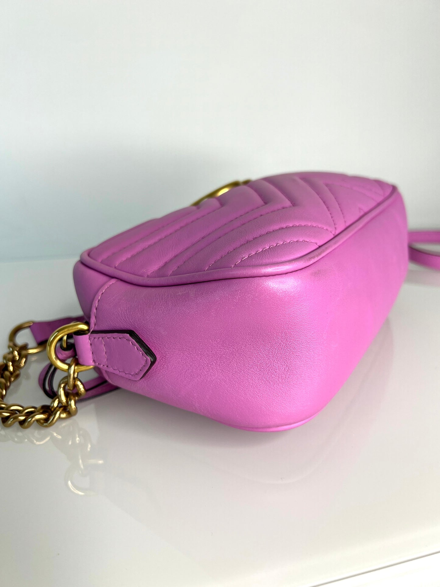 Gucci GG Marmont Small Pink Leather Camera Shoulder Bag - Preloved
