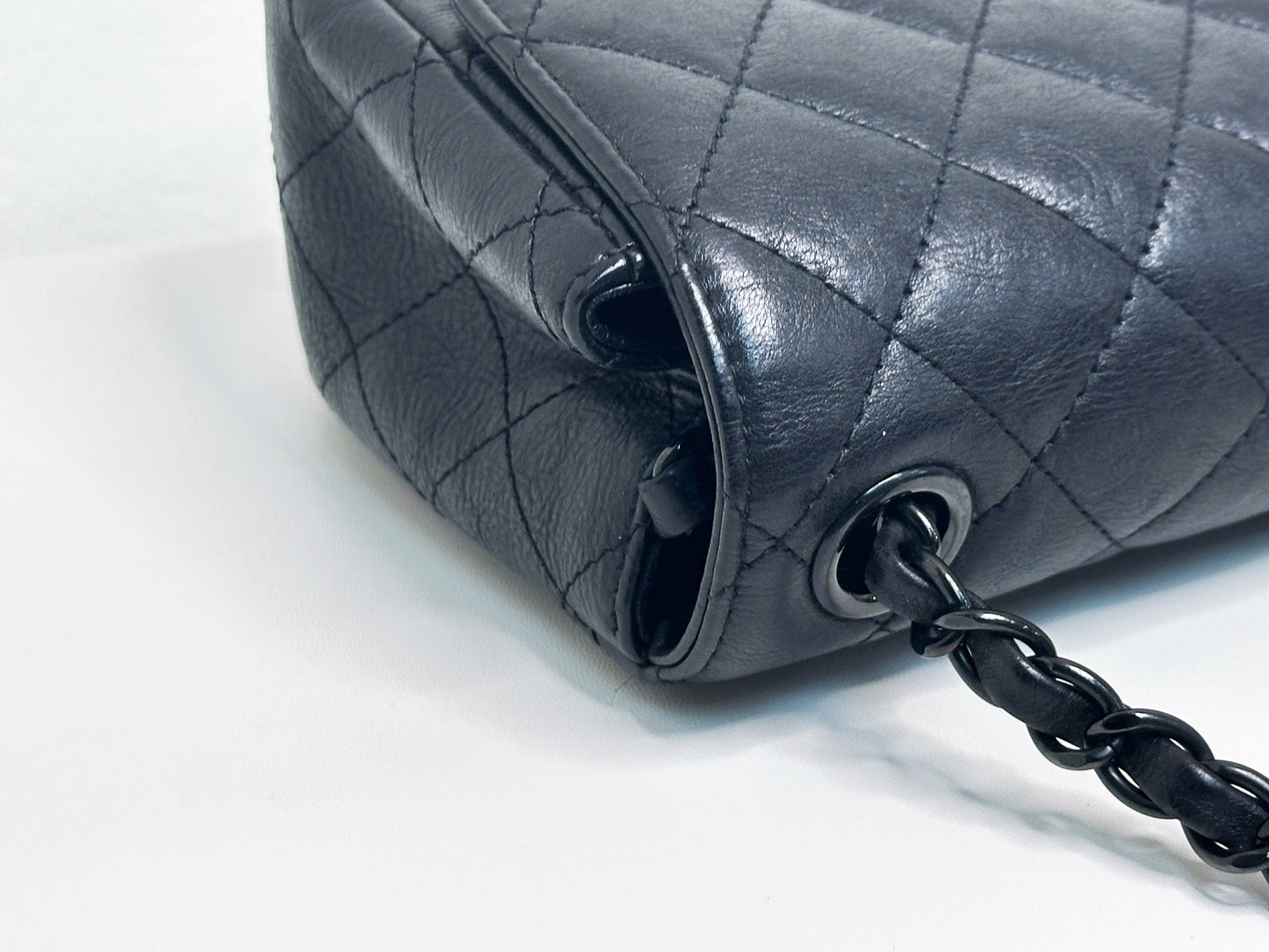 Chanel Quilted Mini Square Flap So Black Crumpled Calfskin 2417 holo card