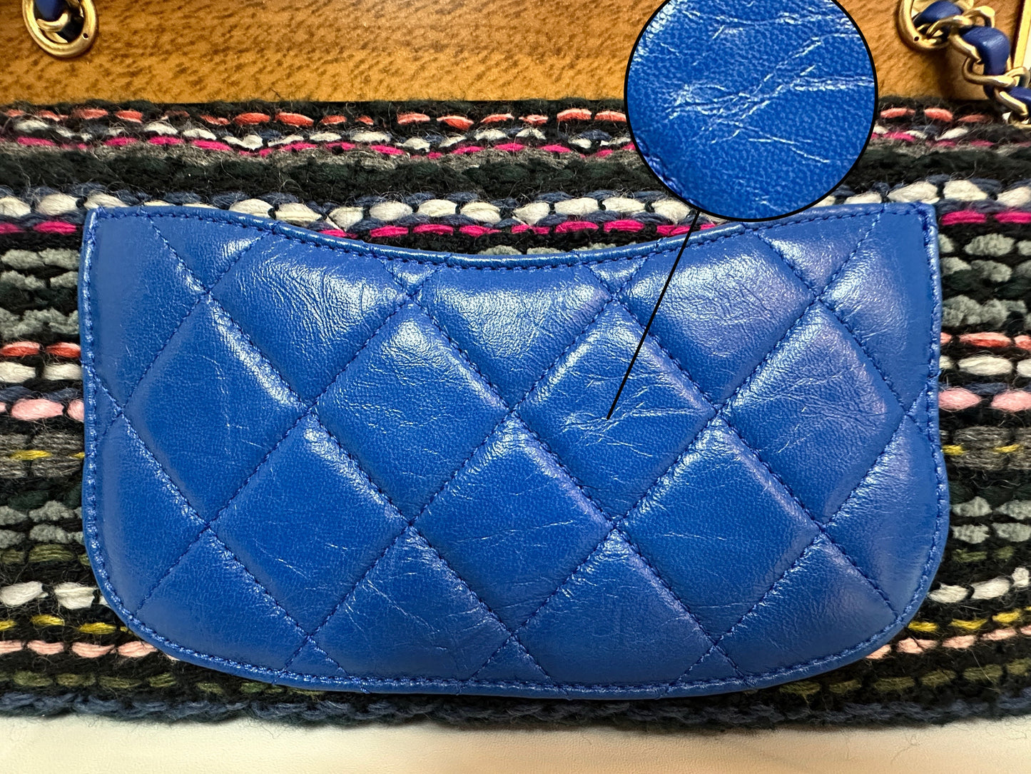 CHANEL Classic Flap Frame Knock on the Wood Tweed Shoulder Bag 2018 holo 2666
