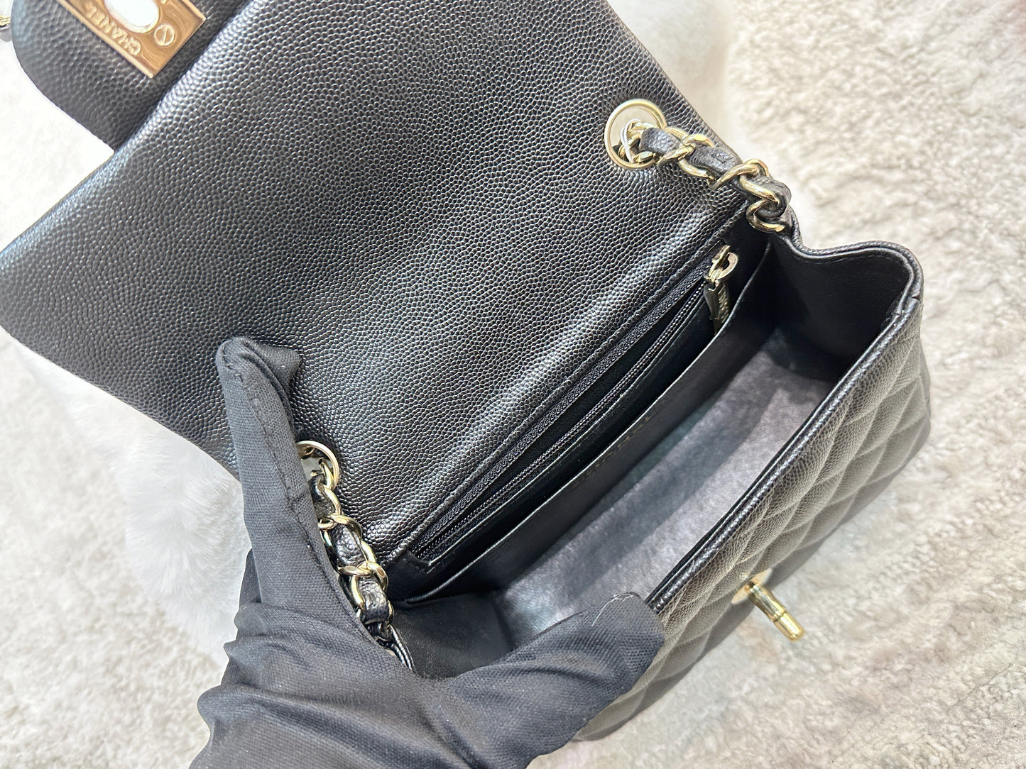 Chanel Black Mini Square Caviar Flap Bag Gold Hardware