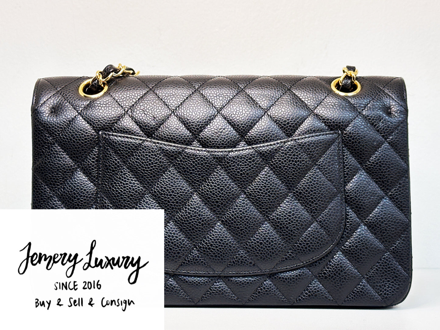 CHANEL Classic Double Flap Medium Shoulder Bag Black Caviar 24k GHW 1125 holo card