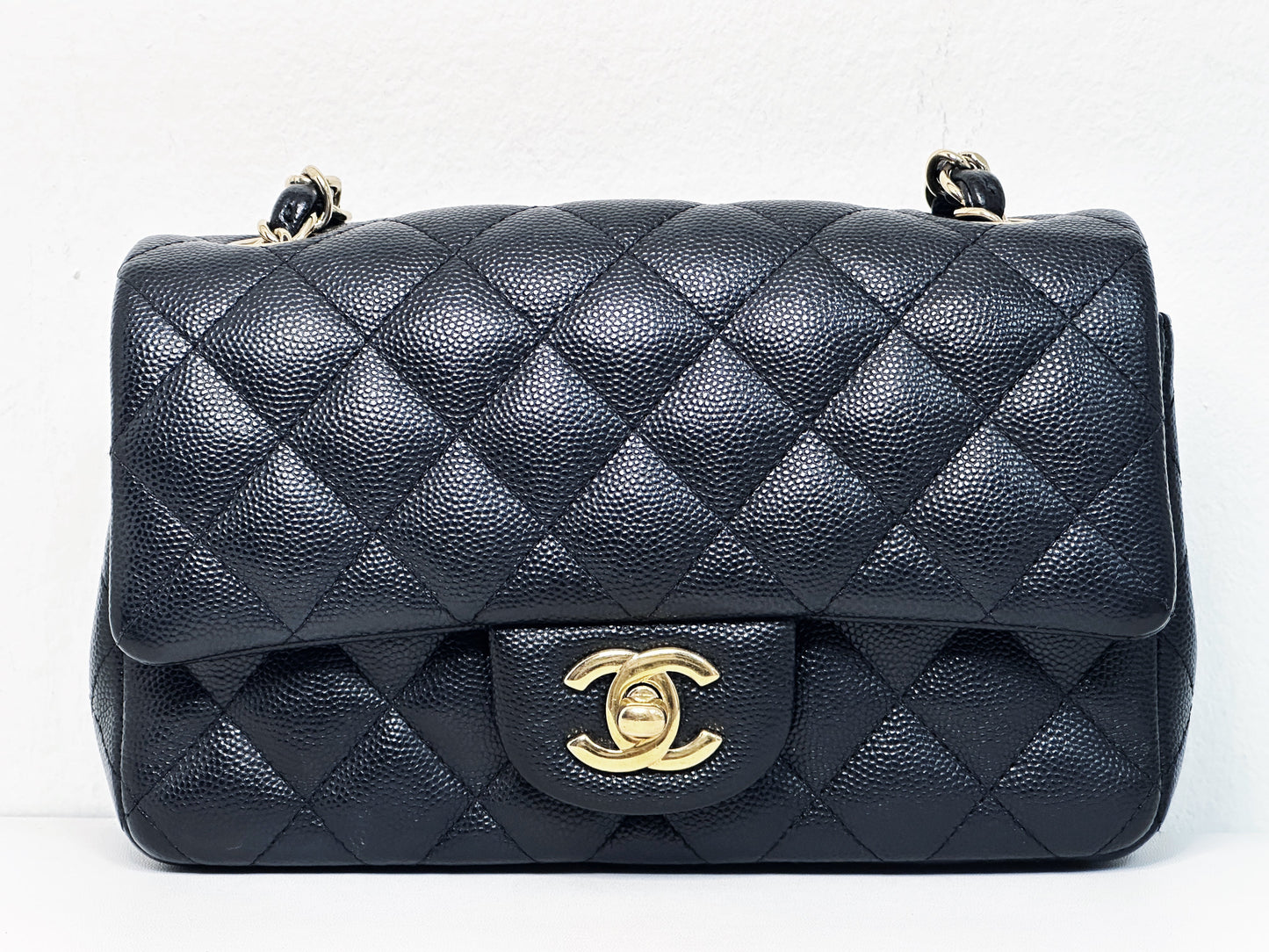 Chanel Caviar Quilted Mini Rectangular Flap black GHW 2449 holo card
