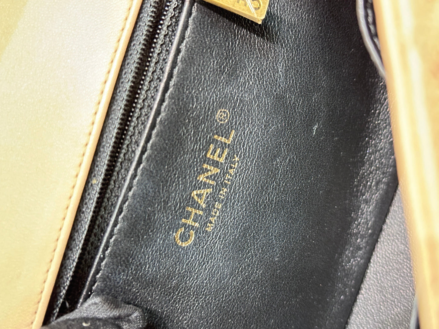 CHANEL Caviar Quilted Medium CC Filigree Flap Beige Black