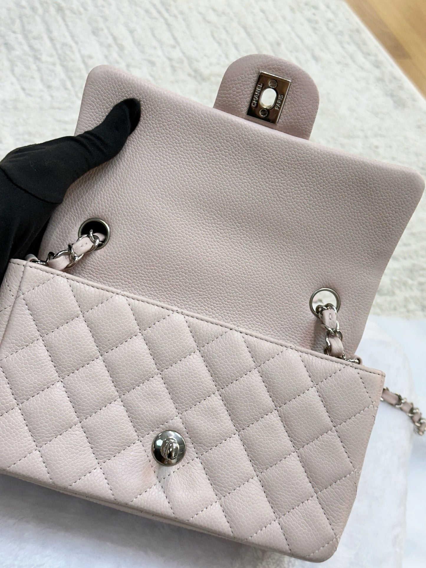 Chanel Mini Rectangular Classic Quilted Caviar Sakura Pink SHW 14C