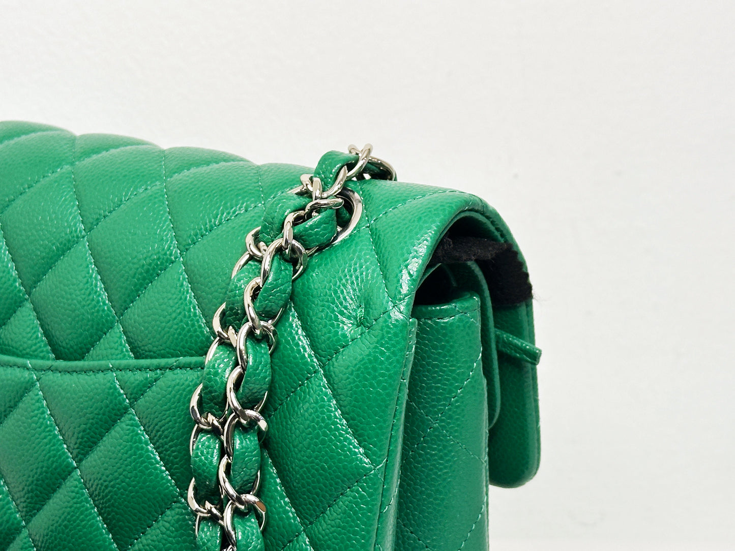 CHANEL 20B Green Classic Small Double Flap Bag SHW 3050 holo card