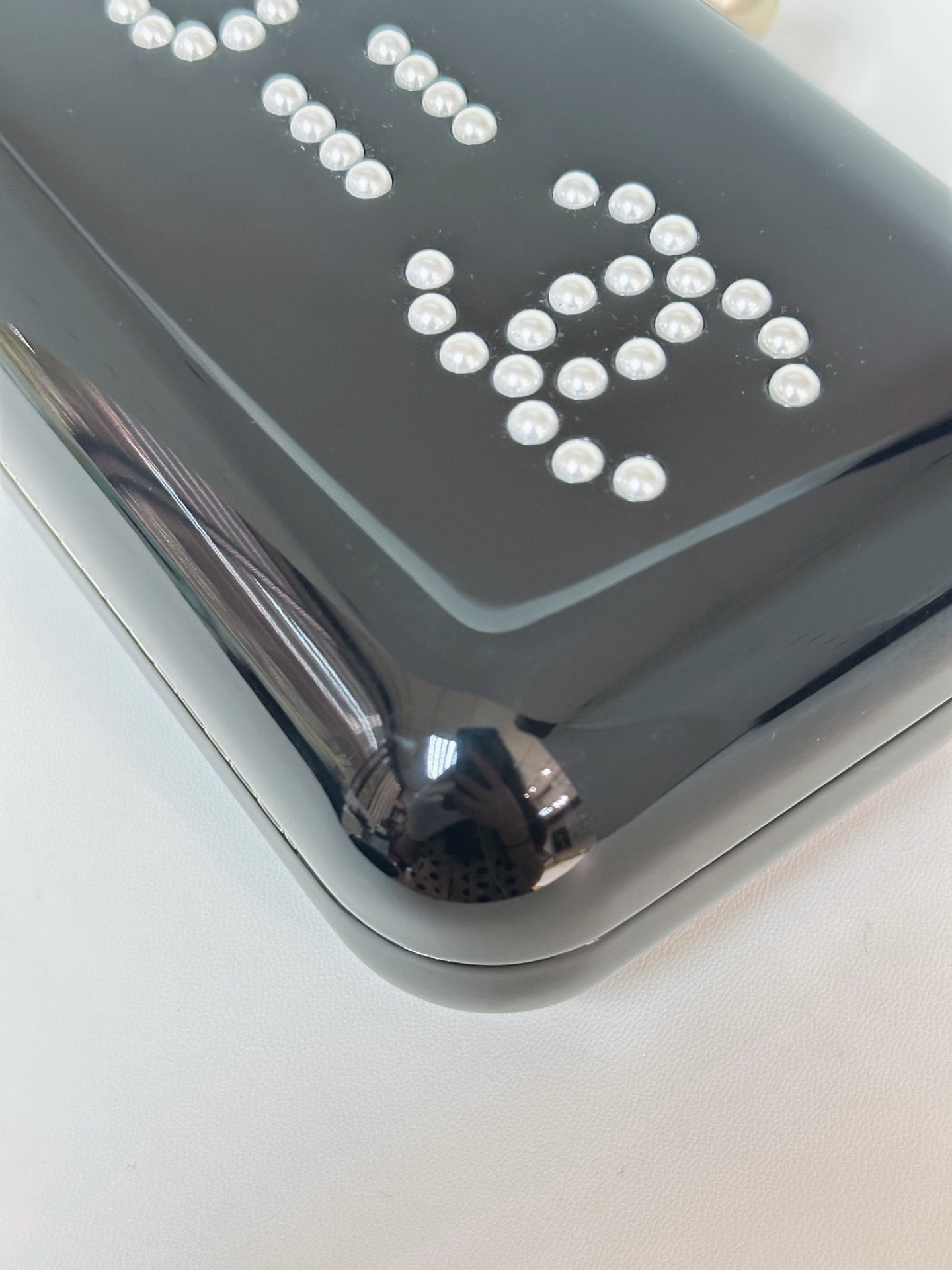 Chanel 2015 Votez Coco Black Pearl Plexiglass Minaudiere Evening Clutch Bag