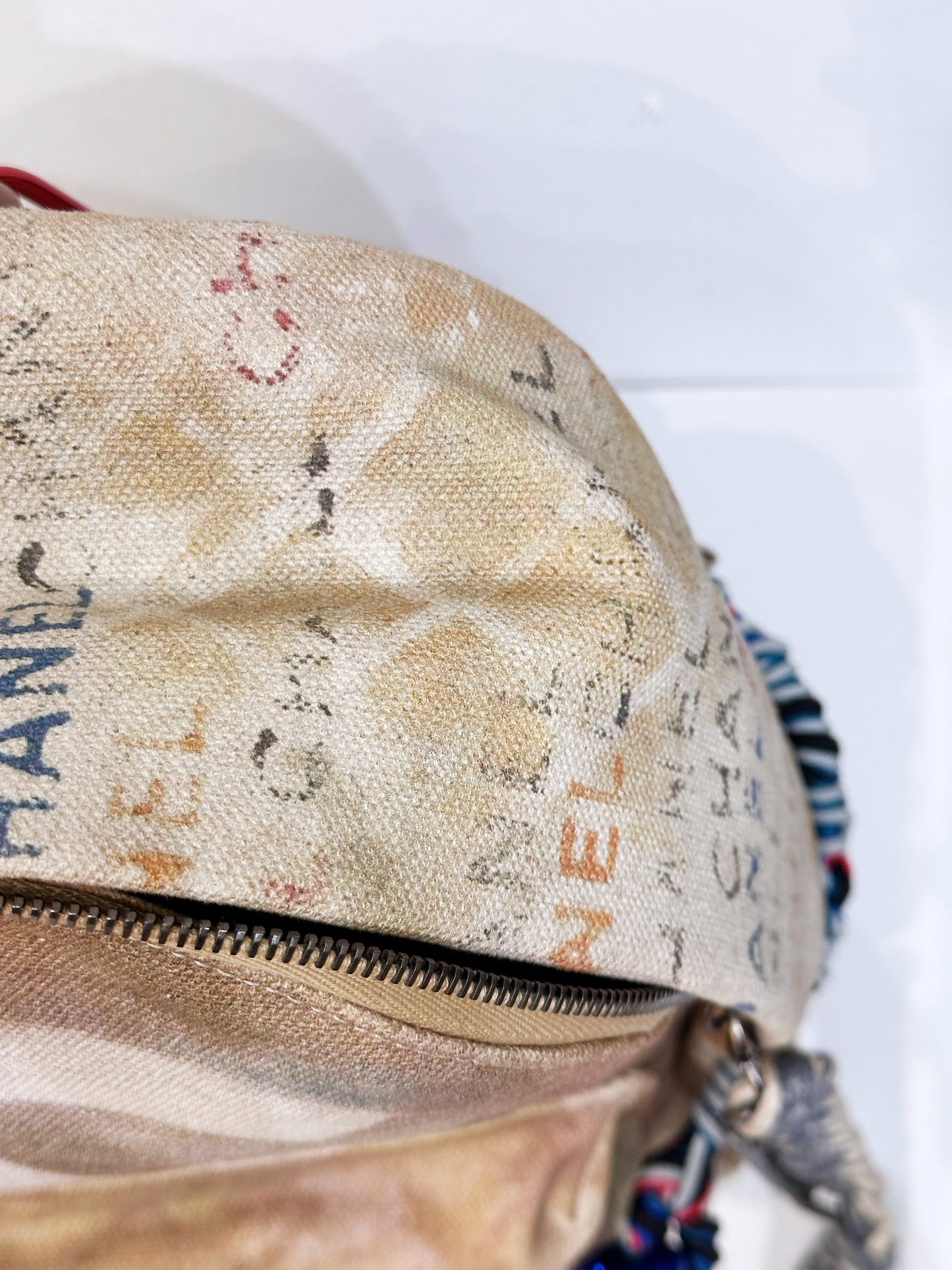 Chanel Graffiti Printed Canvas Medium Backpack Beige 1958 holo card