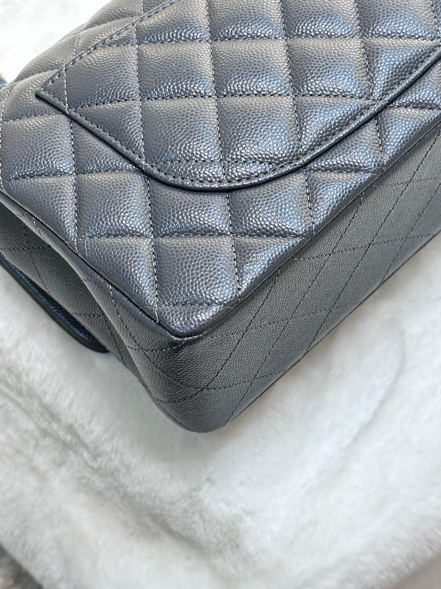 CHANEL Caviar Quilted Small Double Flap Dark Grey