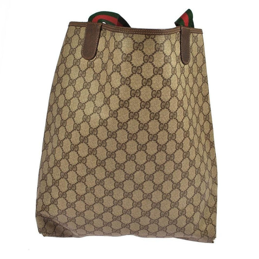 Gucci Pvc Leather Brown Beige, Brown Tote Bag E1047