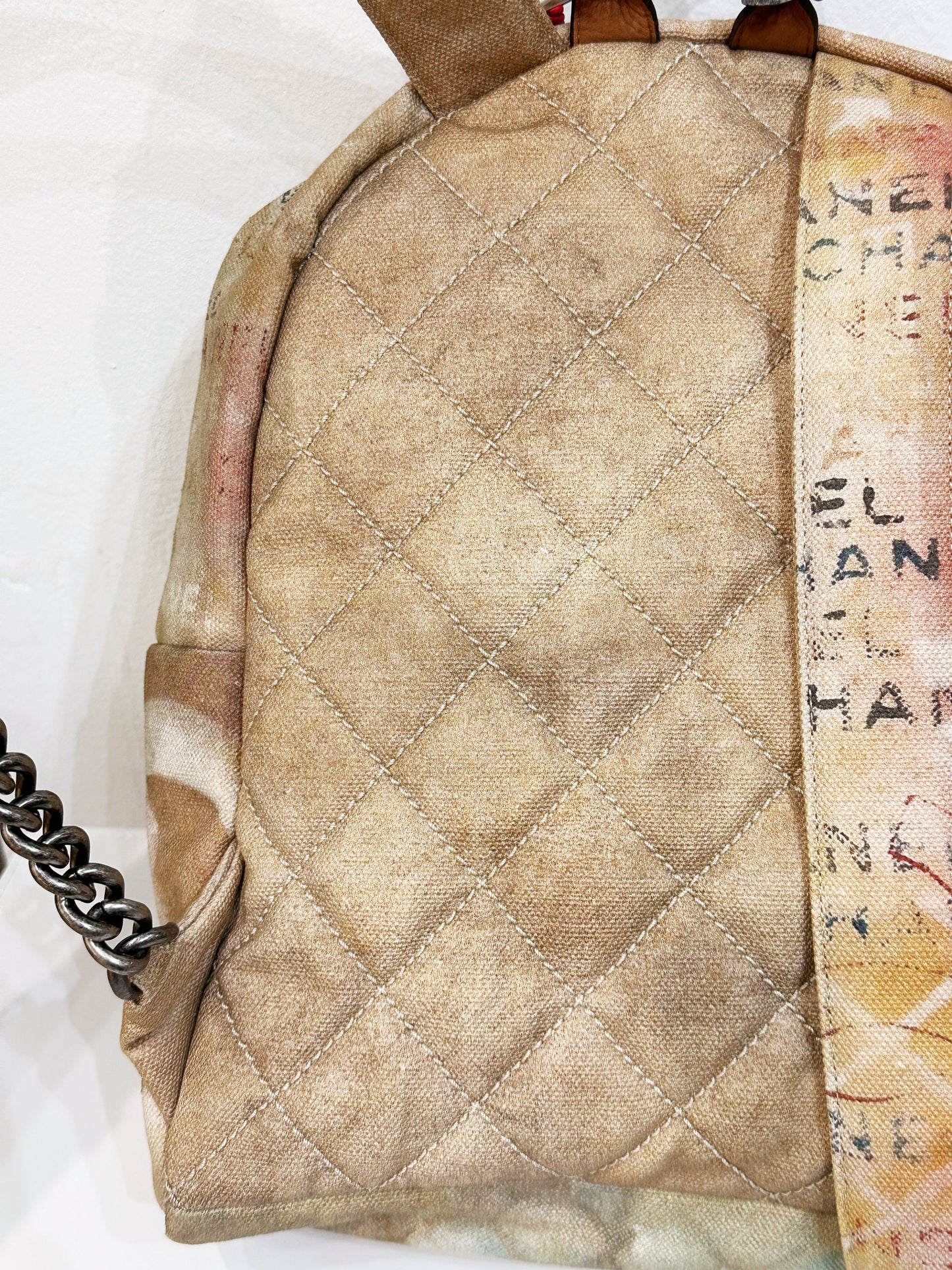 Chanel Graffiti Printed Canvas Medium Backpack Beige 1958 holo card