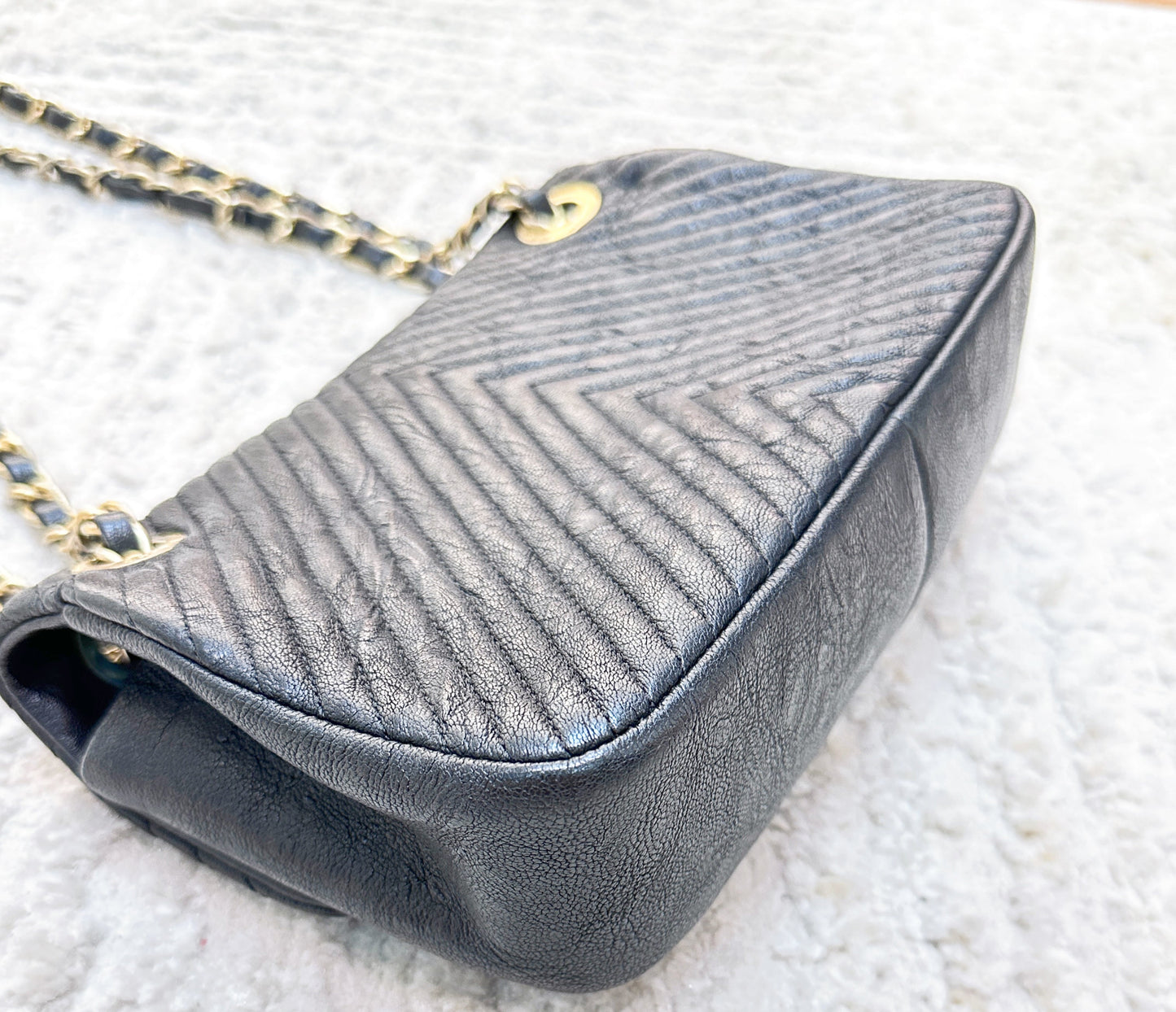 Chanel Black Chevron Leather Small Classic Flap Bag