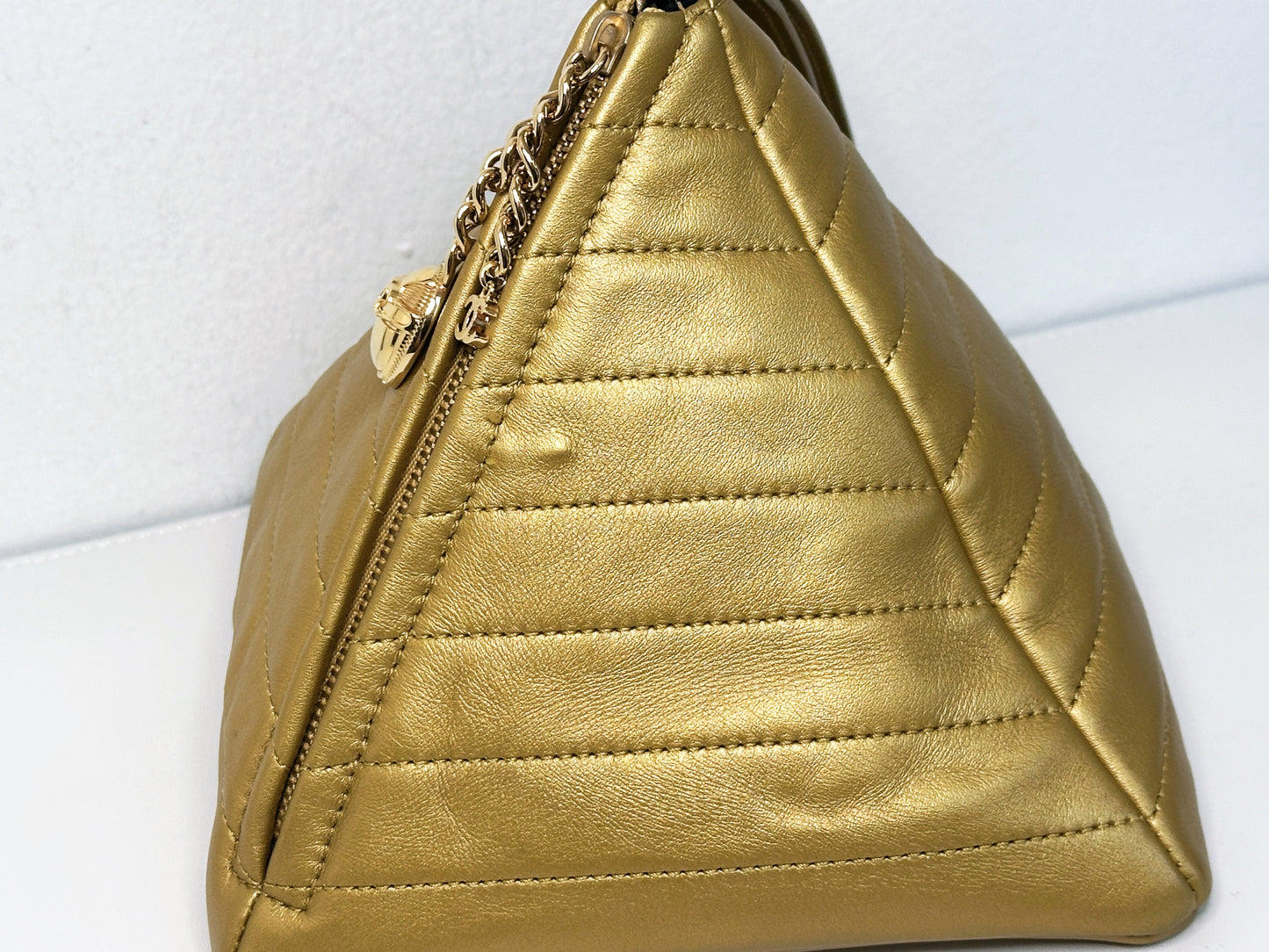 Chanel Gold Pyramid Leather Clutch Golden 2831 holo