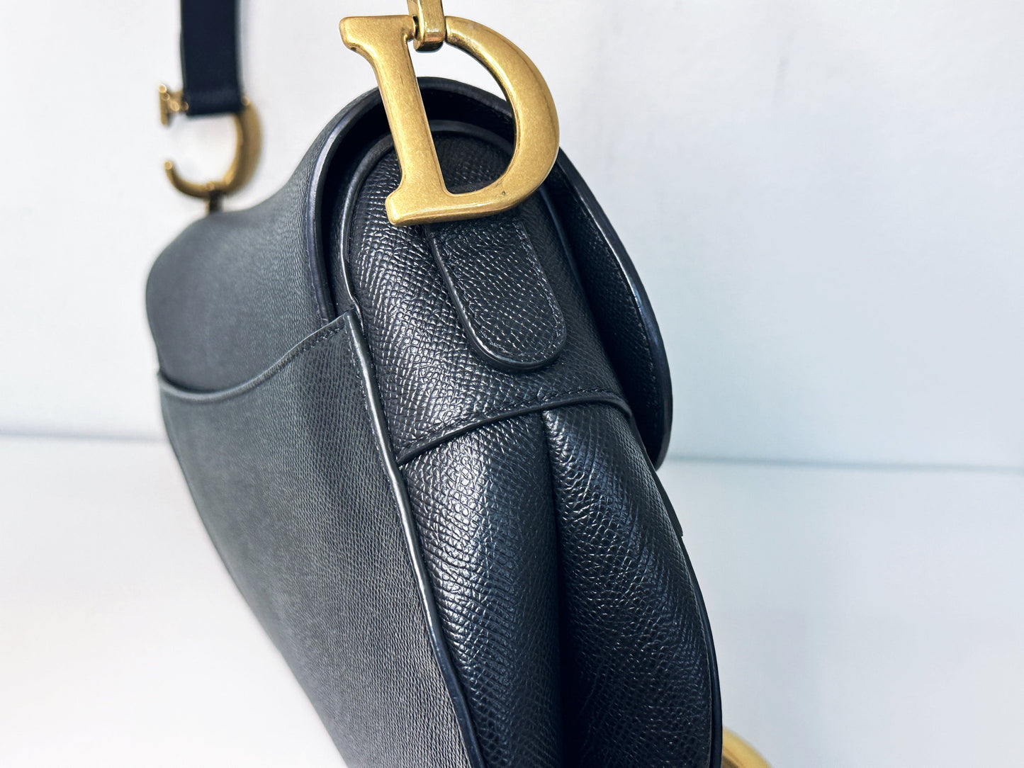 Christian Dior Saddle Bag with Strap Golden Saddle Black Calfskin 2022 year