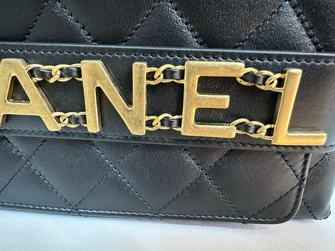 Chanel Calfskin Quilted Small Enchained Flap Black 2955 holo card