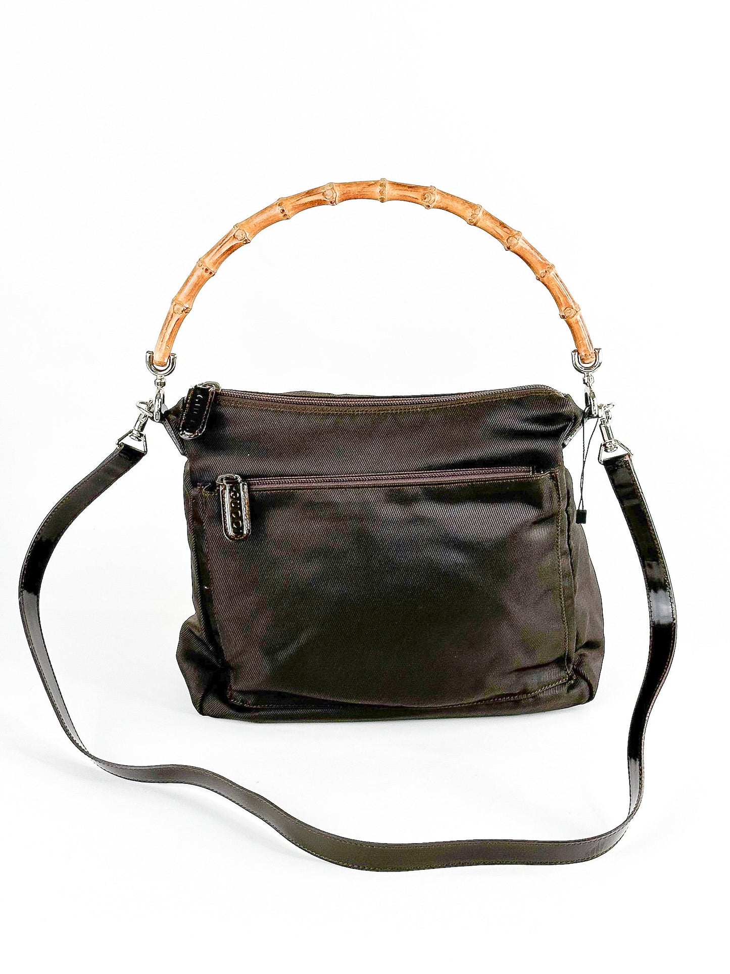 Gucci Brown Nylon & Leather Bamboo Shoulder Bag