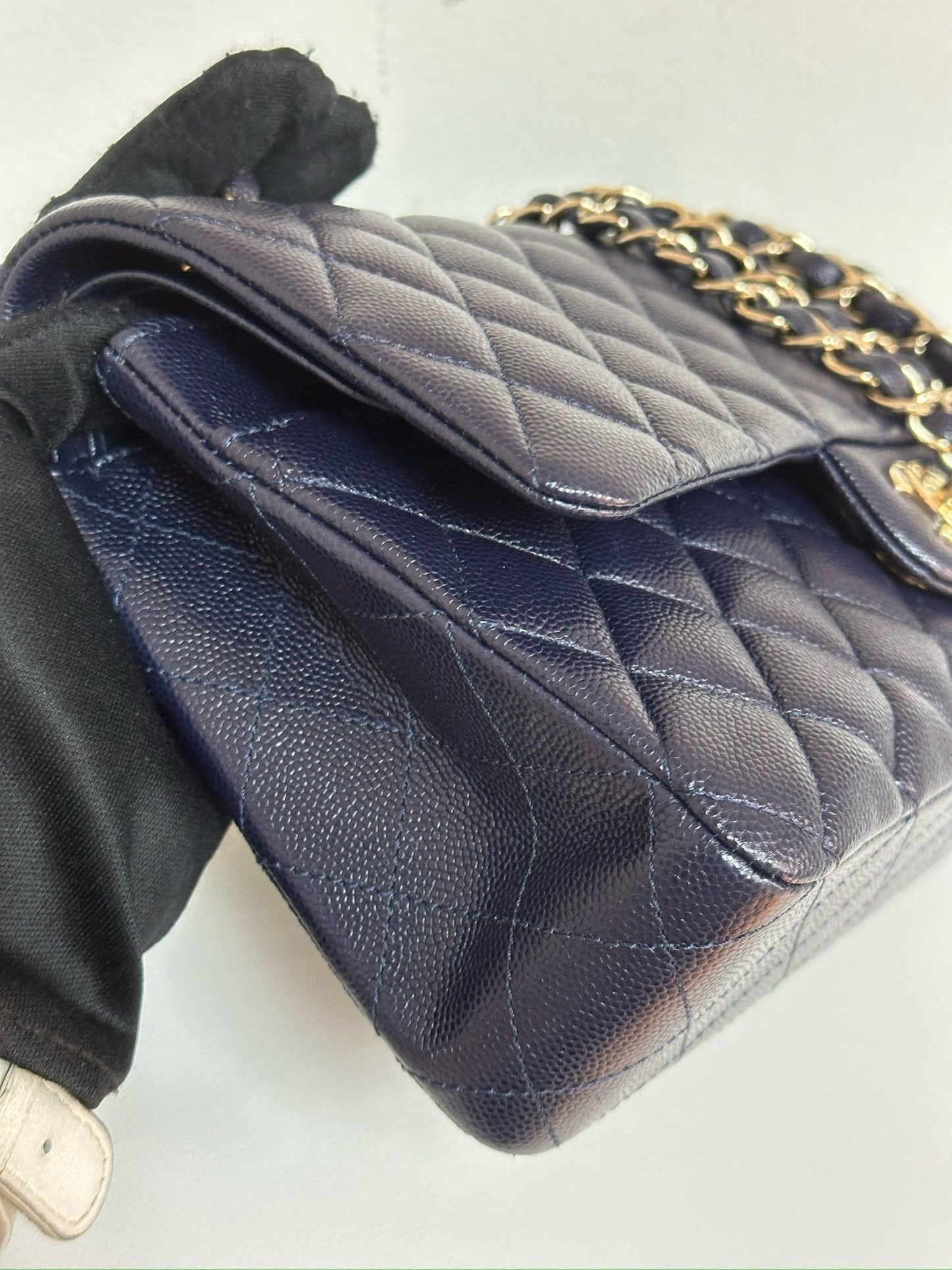 Chanel Medium Classic Caviar Double Flap Navy Blue Bag LSHW  2021year Microchip
